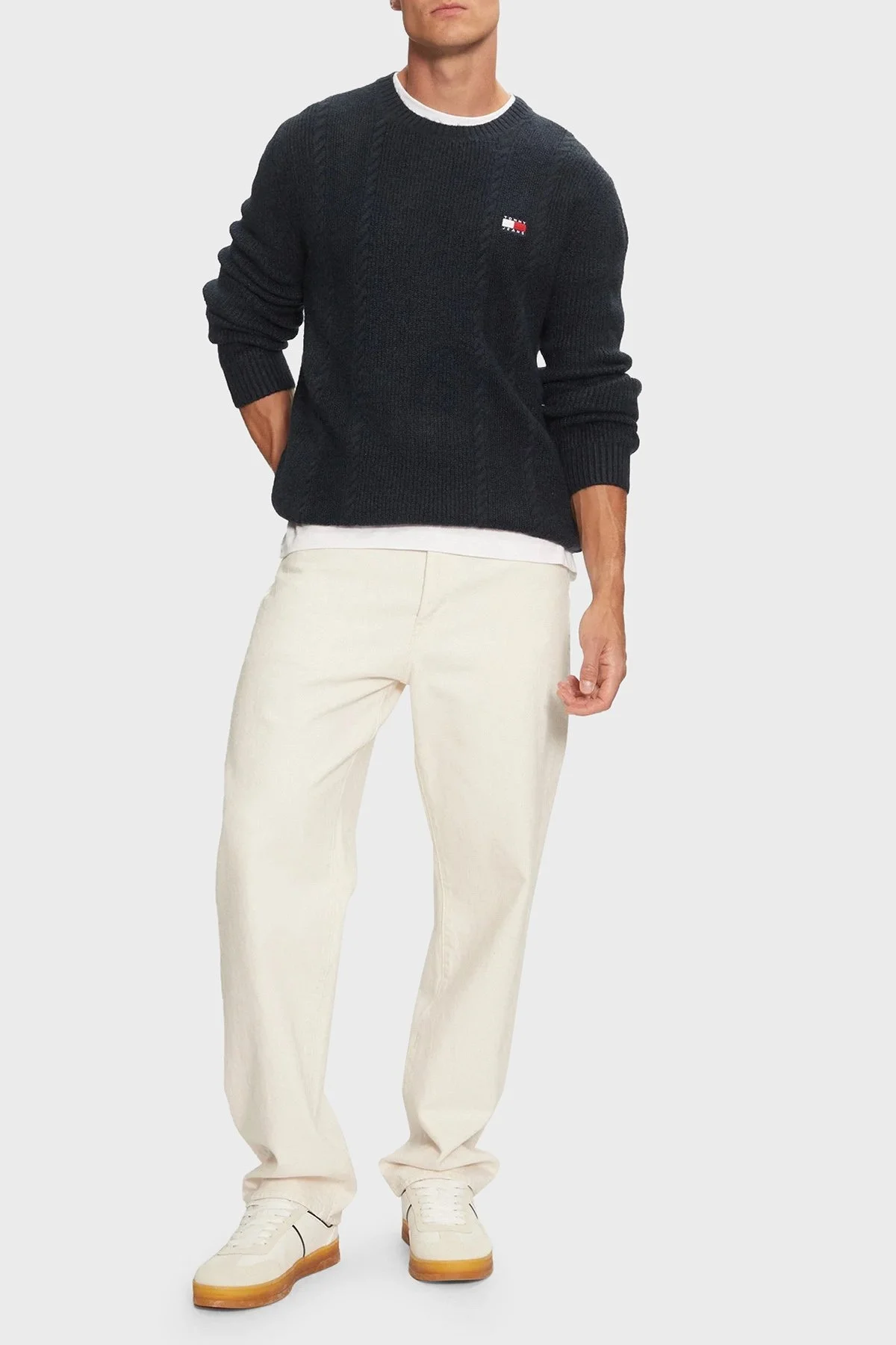 Tommy Jeans Streç Slim Fit Bisiklet Yaka Örme Erkek Kazak DM0DM19440 C1G LACİVERT - 2