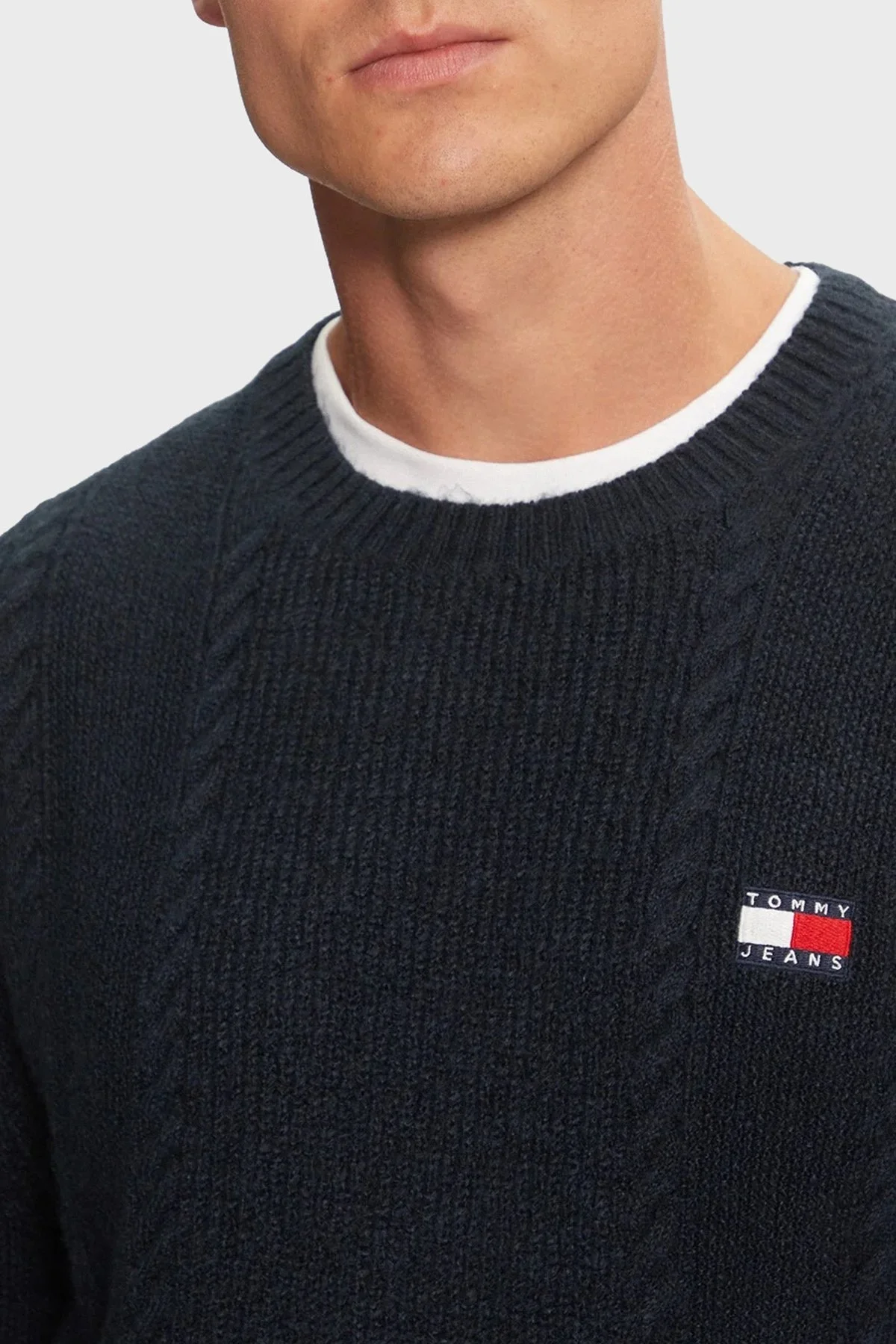 Tommy Jeans Streç Slim Fit Bisiklet Yaka Örme Erkek Kazak DM0DM19440 C1G LACİVERT - 4