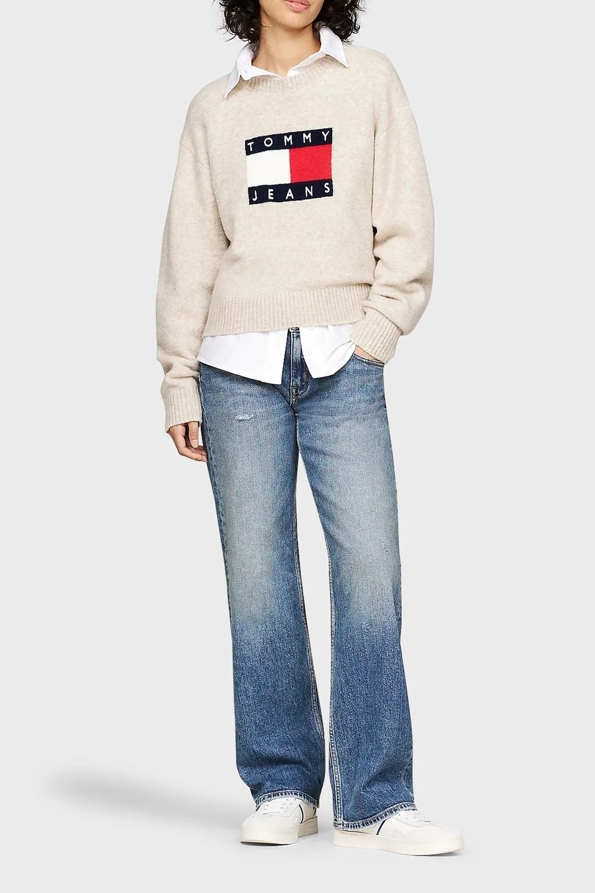 Tommy Jeans Streç Yünlü Relaxed Fit Bisiklet Yaka Bayan Kazak DW0DW18681 HCV KAHVE - 3