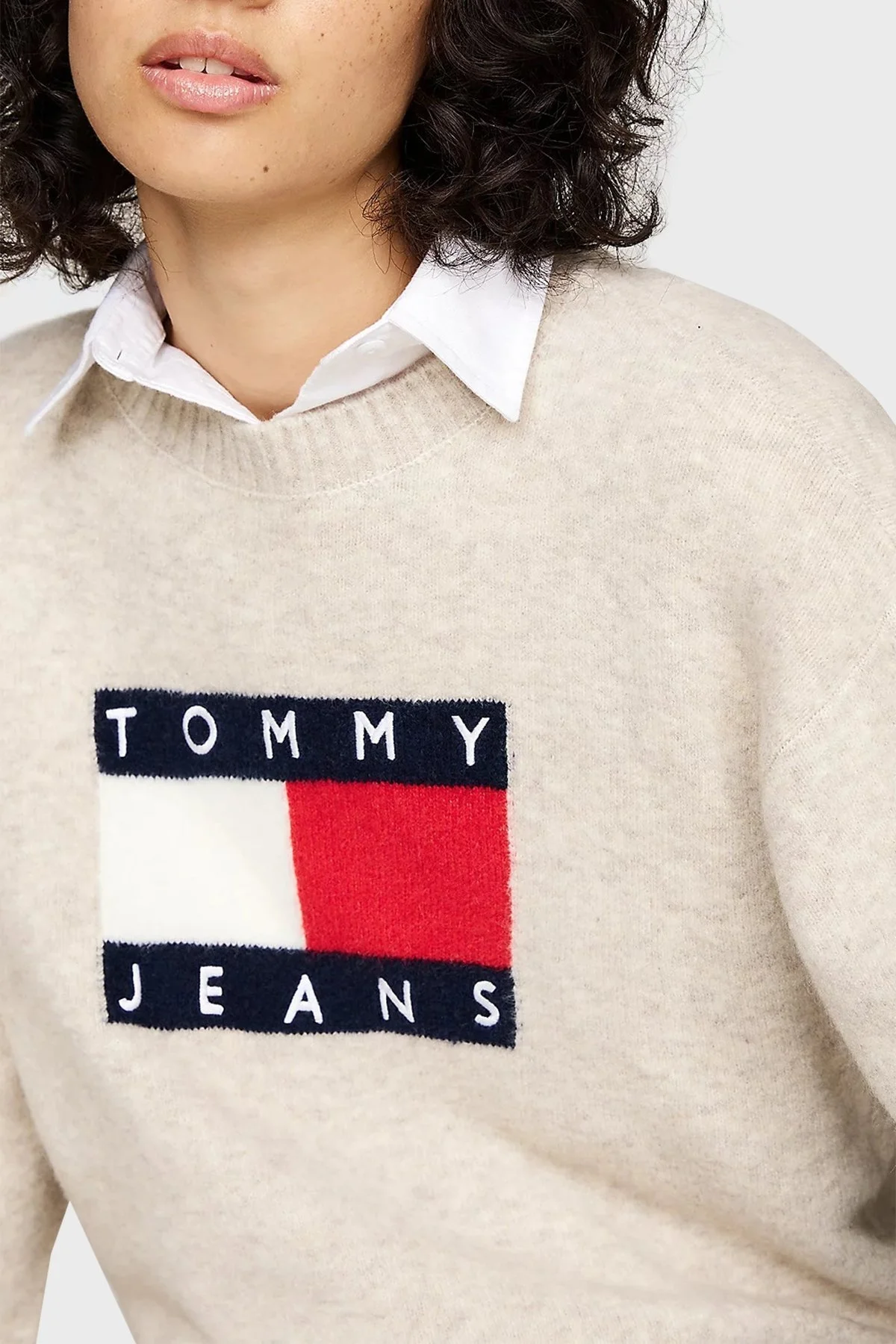 Tommy Jeans Streç Yünlü Relaxed Fit Bisiklet Yaka Bayan Kazak DW0DW18681 HCV KAHVE - 4