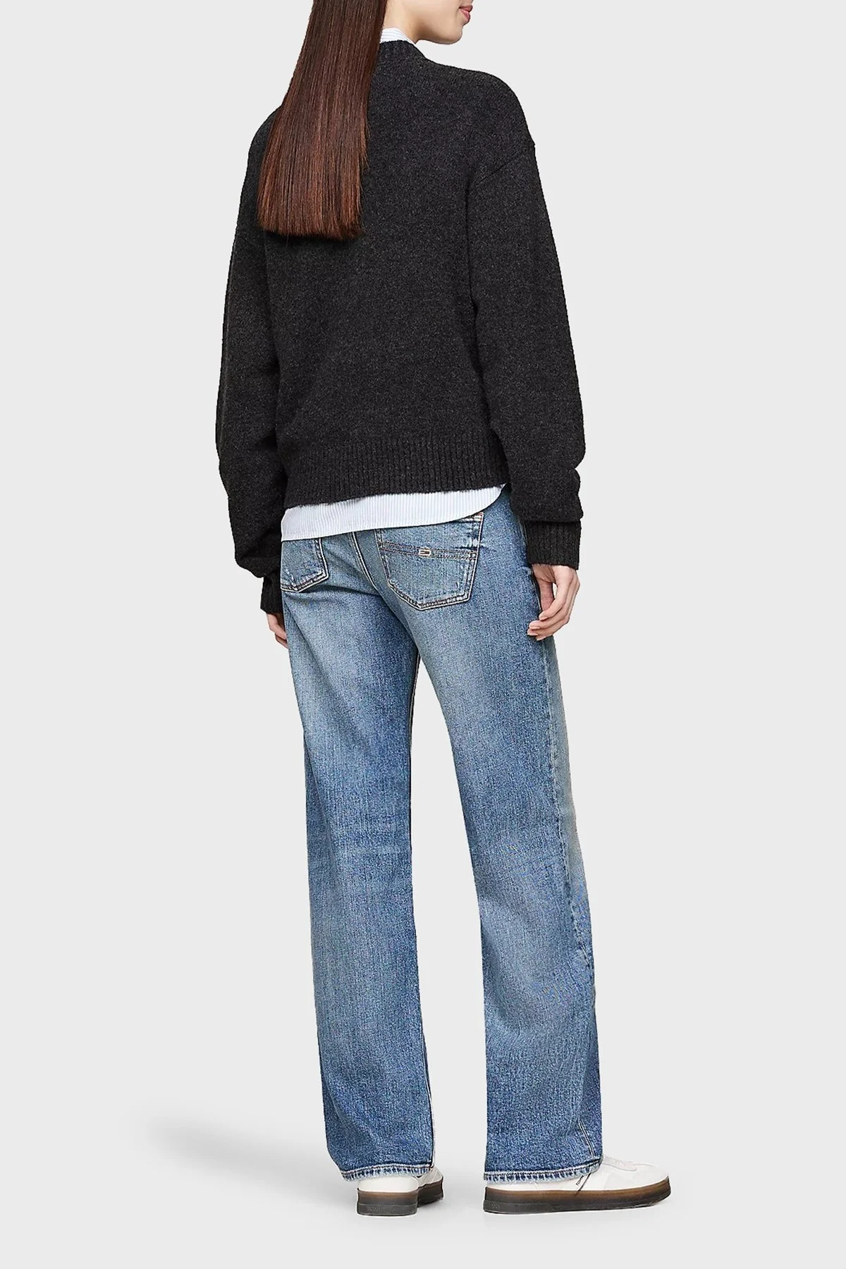 Tommy Jeans Streç Yünlü Relaxed Fit Bisiklet Yaka Bayan Kazak DW0DW18681 HEV ANTRASİT - 2