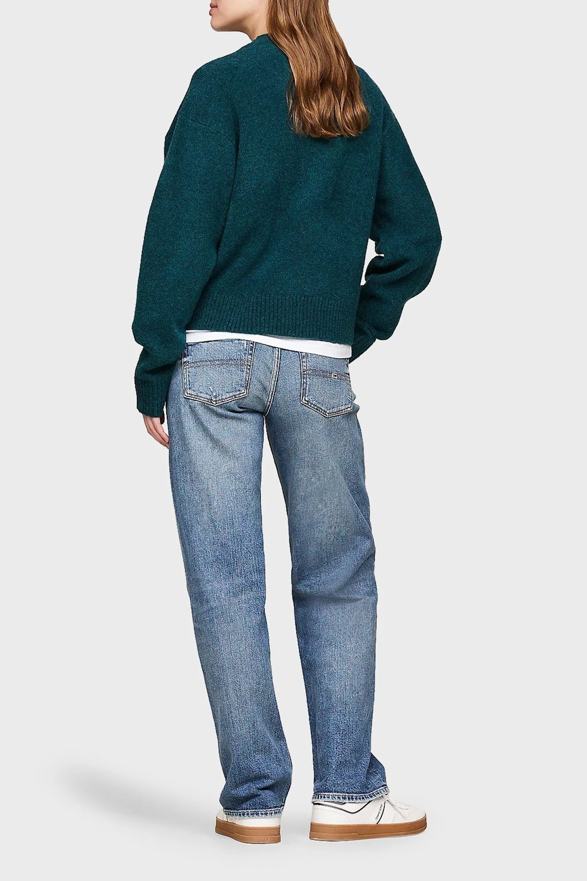 Tommy Jeans Streç Yünlü Relaxed Fit Bisiklet Yaka Bayan Kazak DW0DW18681 MNG KOYU YEŞİL - 2