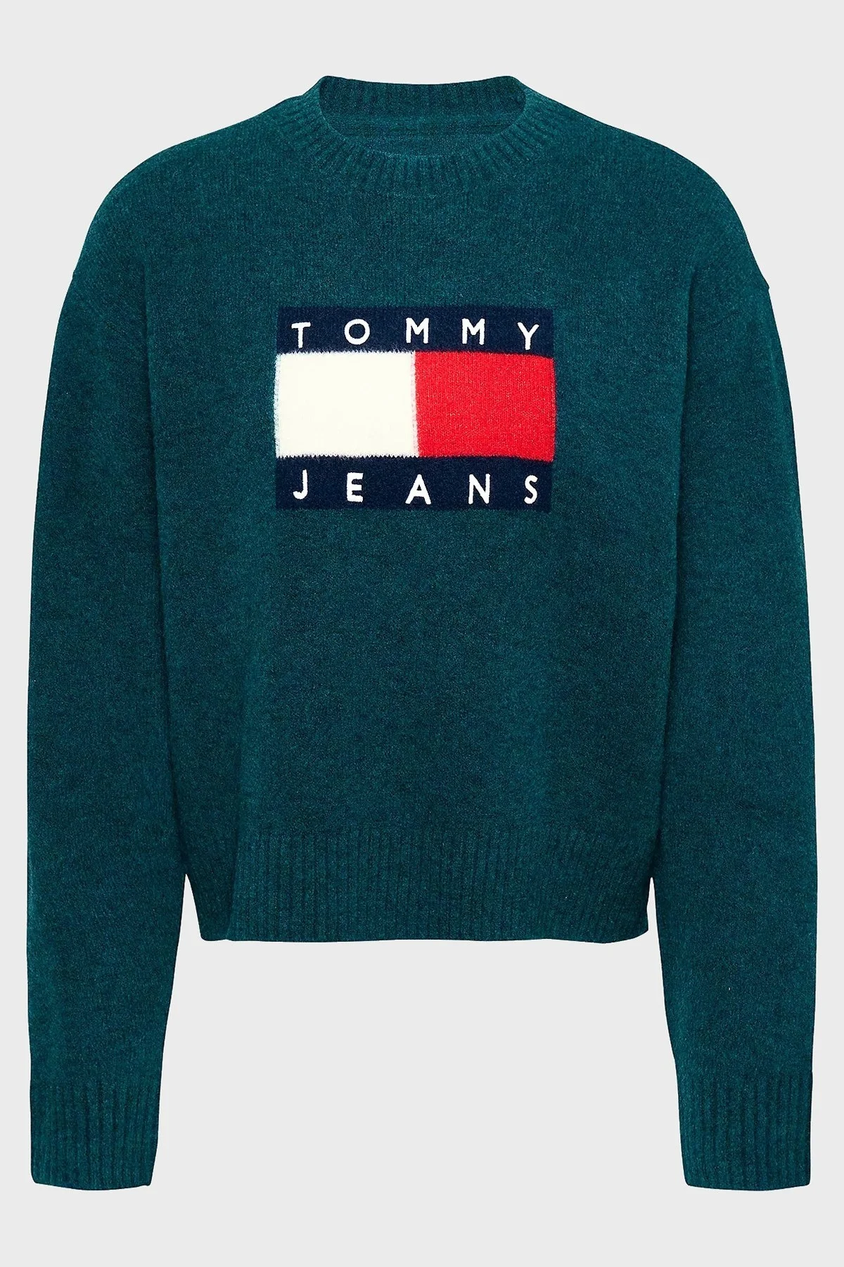 Tommy Jeans Streç Yünlü Relaxed Fit Bisiklet Yaka Bayan Kazak DW0DW18681 MNG KOYU YEŞİL - 5