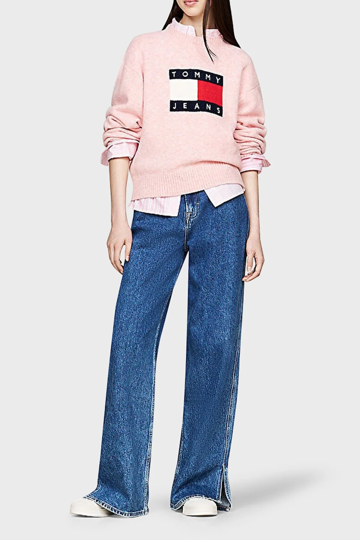 Tommy Jeans Streç Yünlü Relaxed Fit Bisiklet Yaka Bayan Kazak DW0DW18681 TVS PEMBE - 2