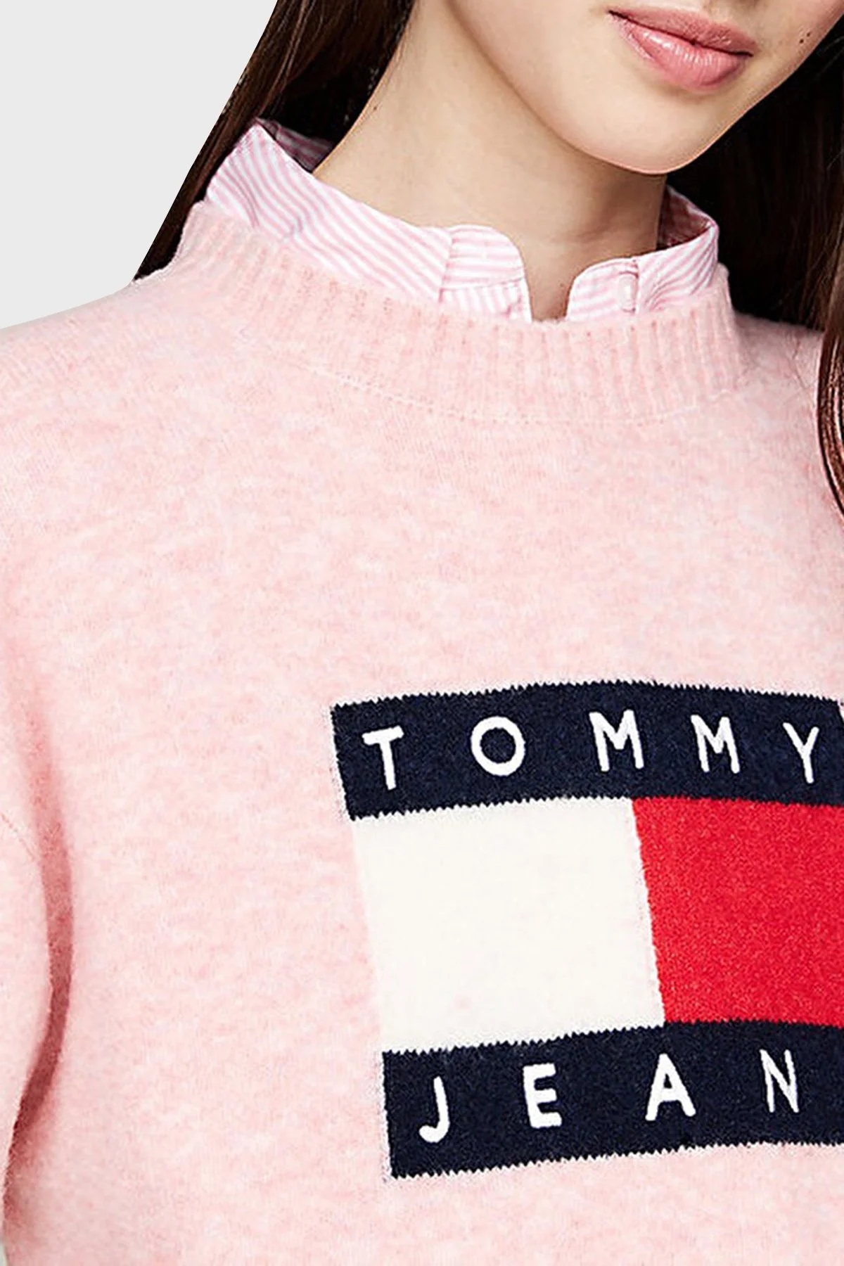 Tommy Jeans Streç Yünlü Relaxed Fit Bisiklet Yaka Bayan Kazak DW0DW18681 TVS PEMBE - 3