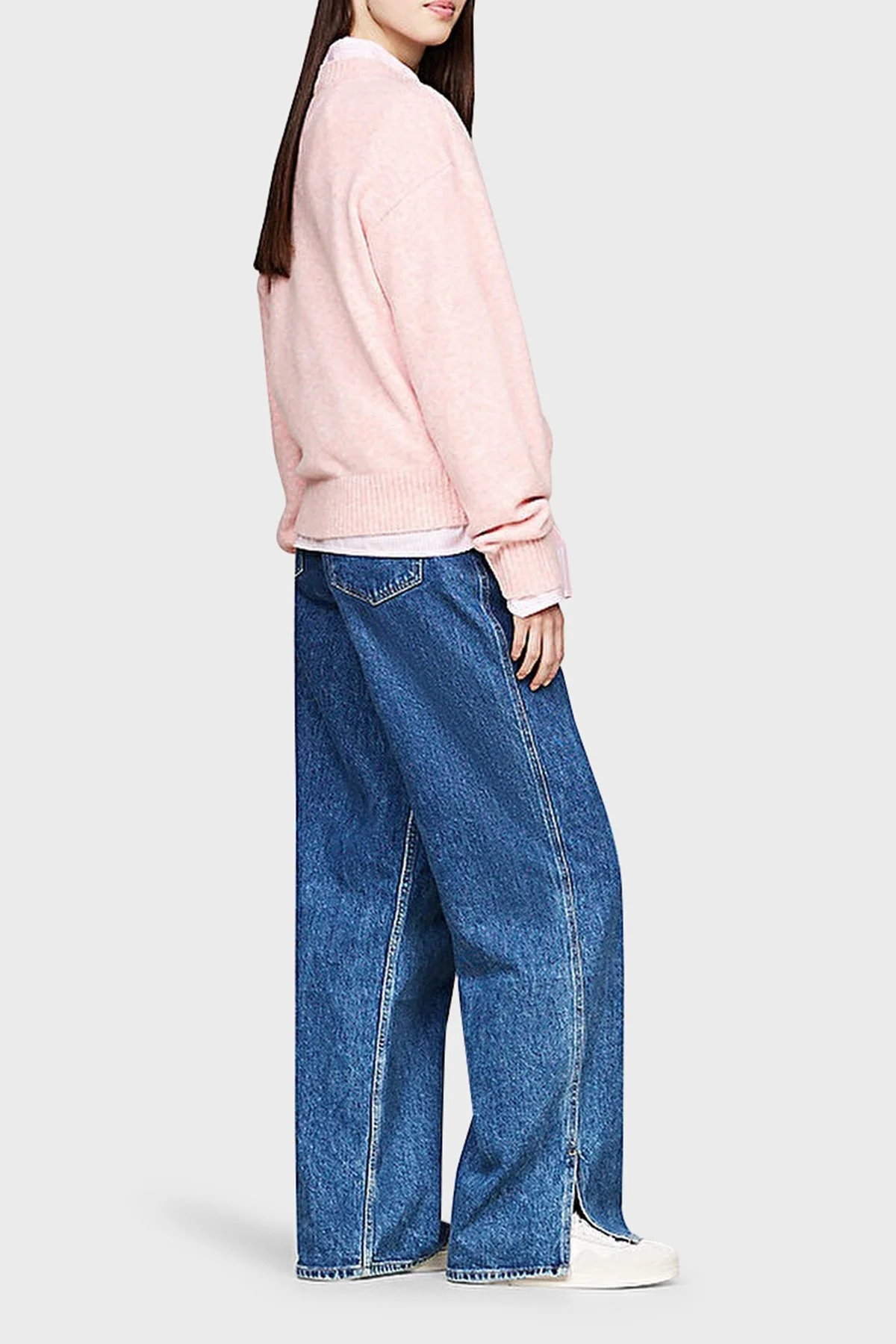 Tommy Jeans Streç Yünlü Relaxed Fit Bisiklet Yaka Bayan Kazak DW0DW18681 TVS PEMBE - 4