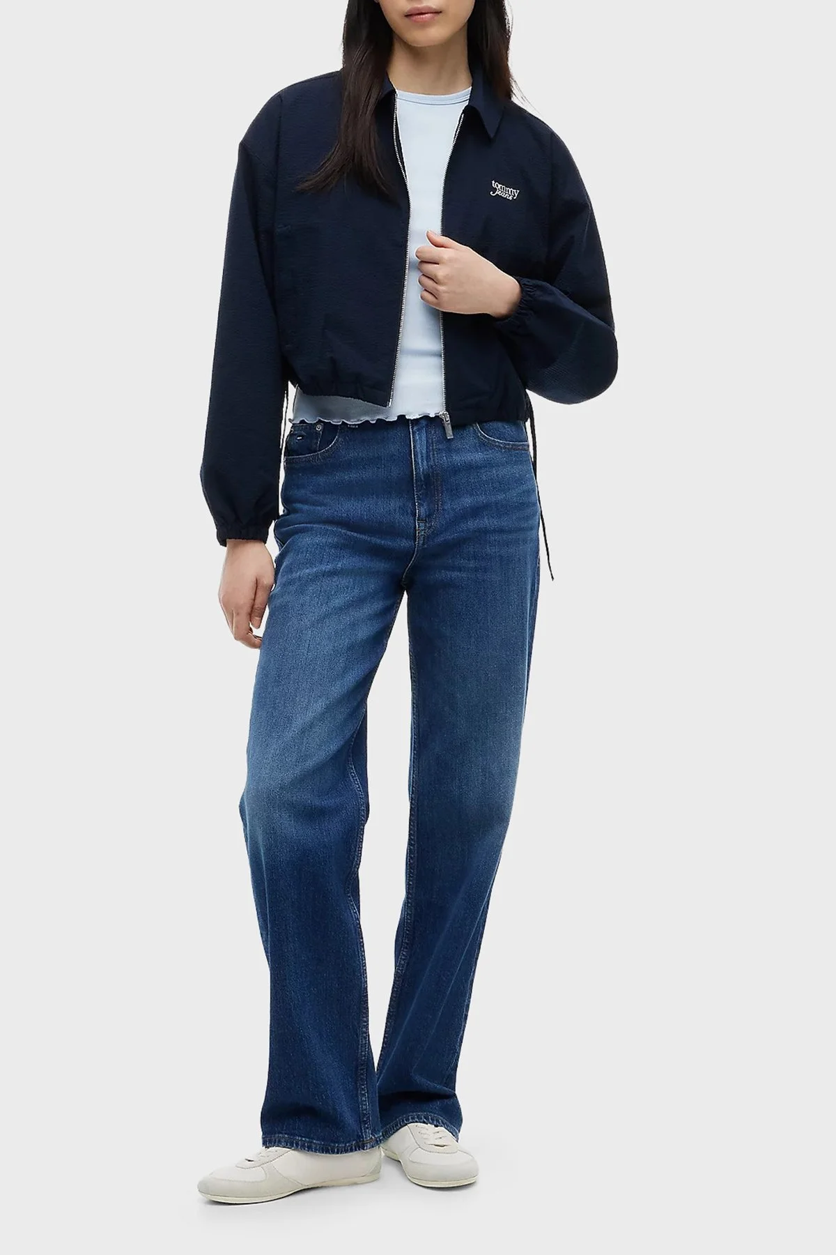 Tommy Jeans Su İtici Gofre Dokulu Gömlek Yaka Relaxed Fit Kadın Mont DW0DW22912 C1G Lacivert - 2