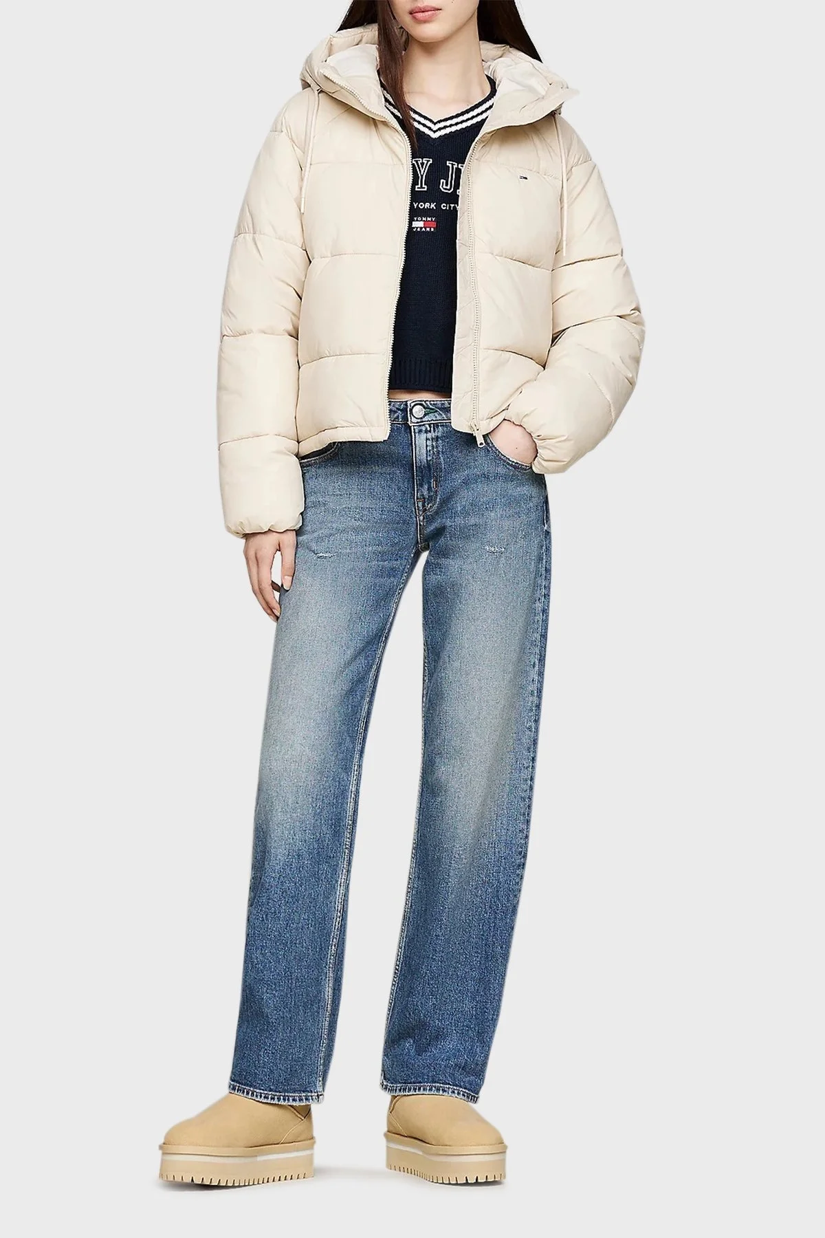 Tommy Jeans Süet Tırtıklı Platform Taban Kısa Bayan Bot EN0EN02599 AB9 BEJ - 2