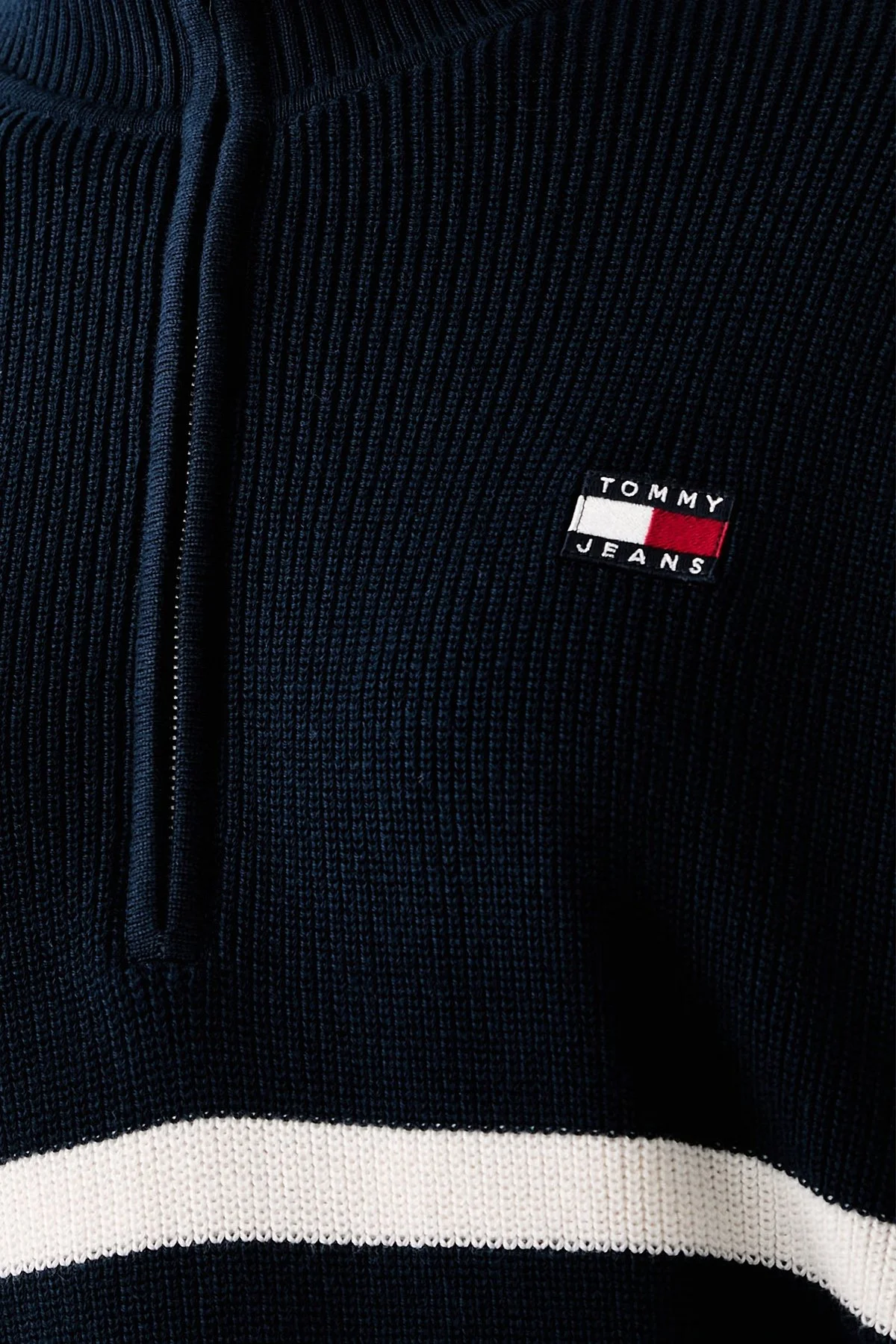 Tommy Jeans Yarım Fermuarlı Çizgili Relaxed Fit Dik Yaka Logolu Kadın Kazak DW0DW22928 0A9 Mavi - 5