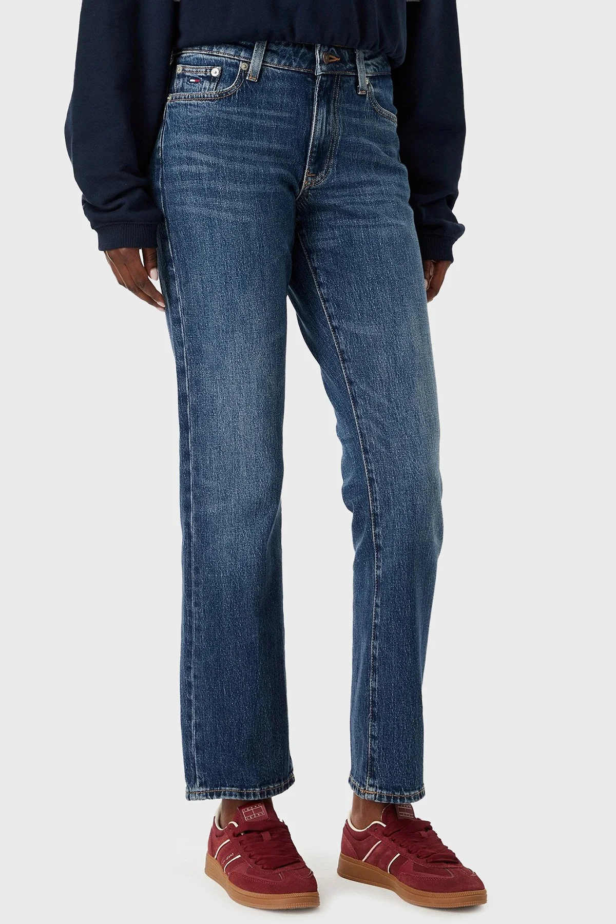 Tommy Jeans Yüksek Bel Pamuklu Wide Leg Jean Kadın Kot Pantolon DW0DW23019 1BK Mavi - 1