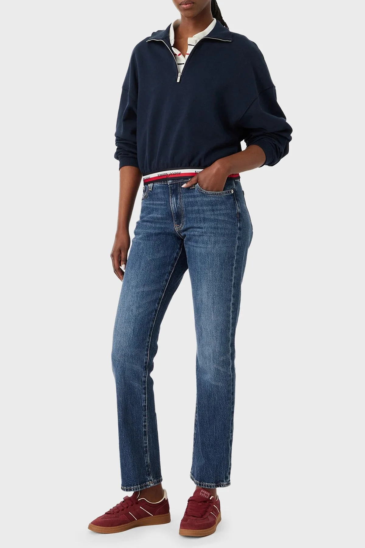 Tommy Jeans Yüksek Bel Pamuklu Wide Leg Jean Kadın Kot Pantolon DW0DW23019 1BK Mavi - 2
