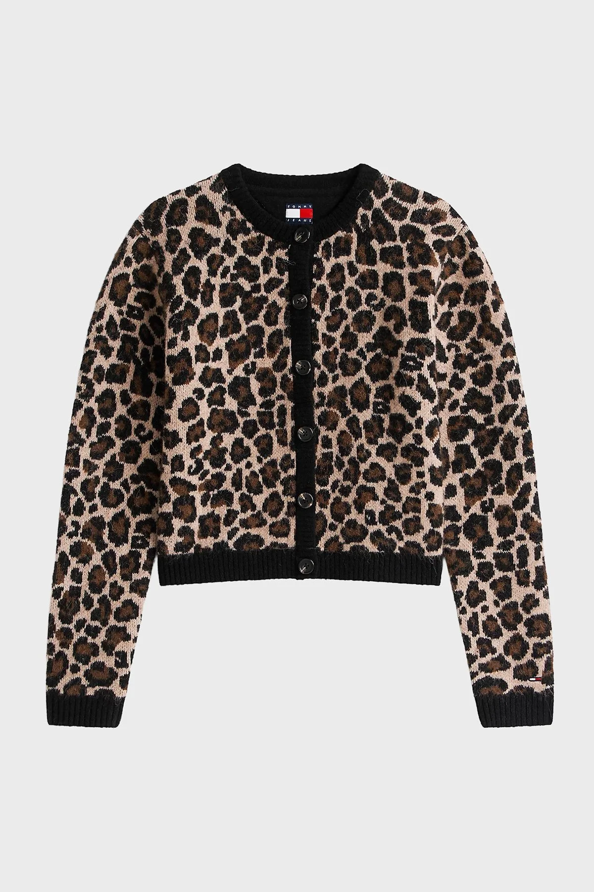 Tommy Jeans Yün Karışımlı Leopar Desenli Relaxed Fit Bisiklet Yaka Bayan Hırka DW0DW21968 0HD KAHVE - 6