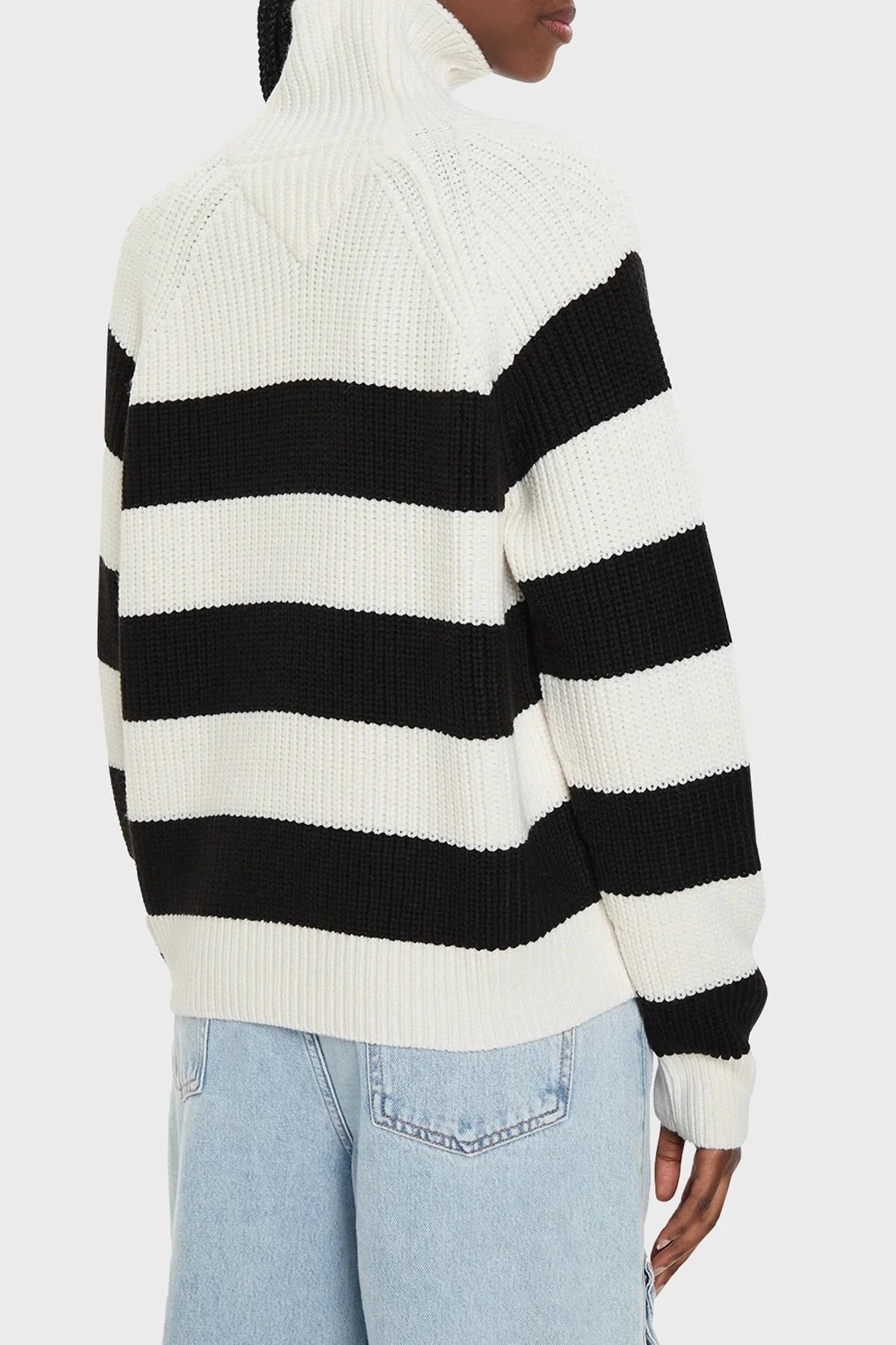 Tommy Jeans Yün Karışımlı Regular Fit Balıkçı Yaka Çizgili Örgü Bayan Kazak DW0DW19914 0AR SİYAH-BEYAZ - 2