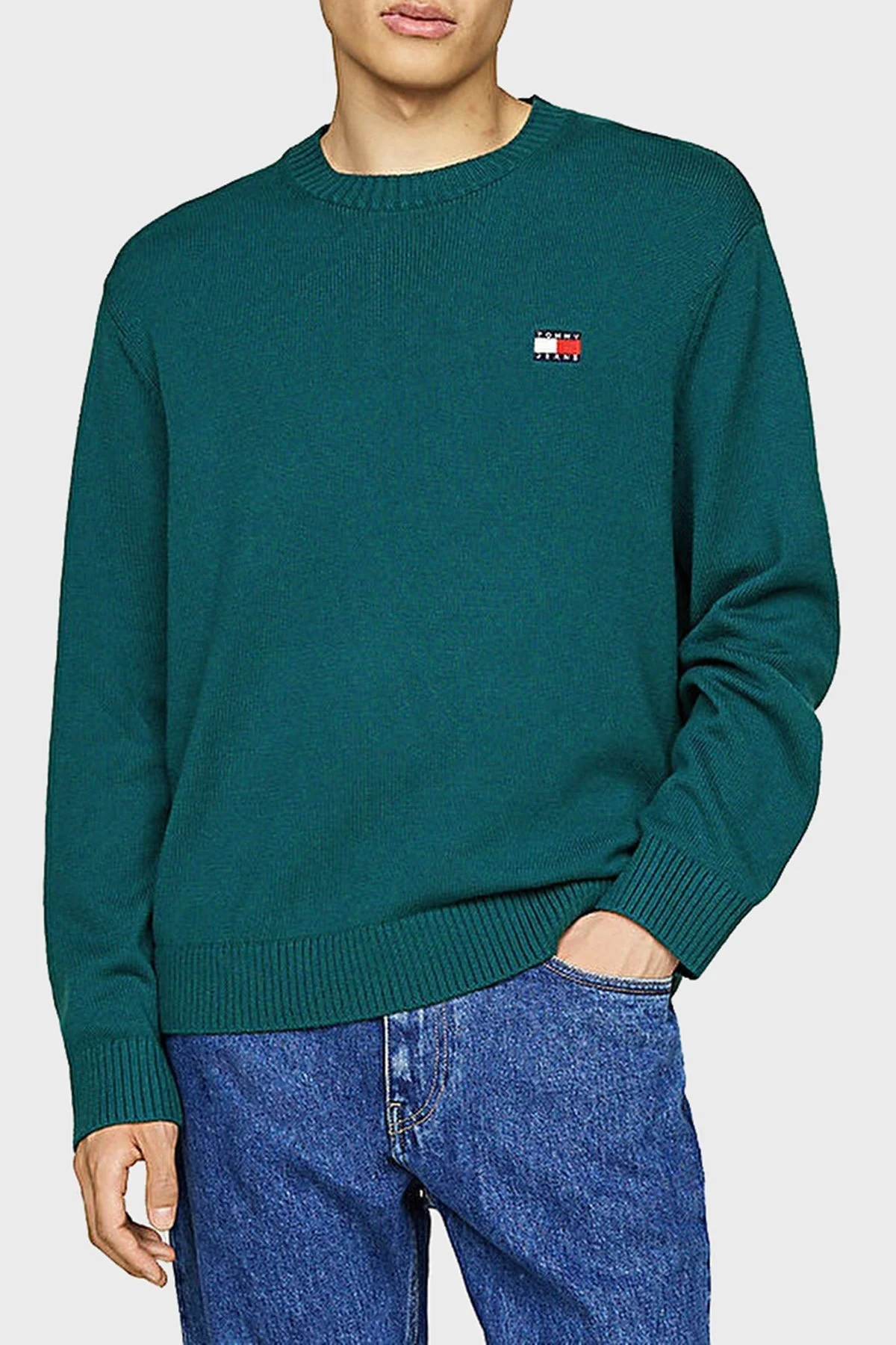 Tommy Jeans Yün Karışımlı Regular Fit Bisiklet Yaka Erkek Kazak DM0DM20706 CWG KOYU YEŞİL - 6