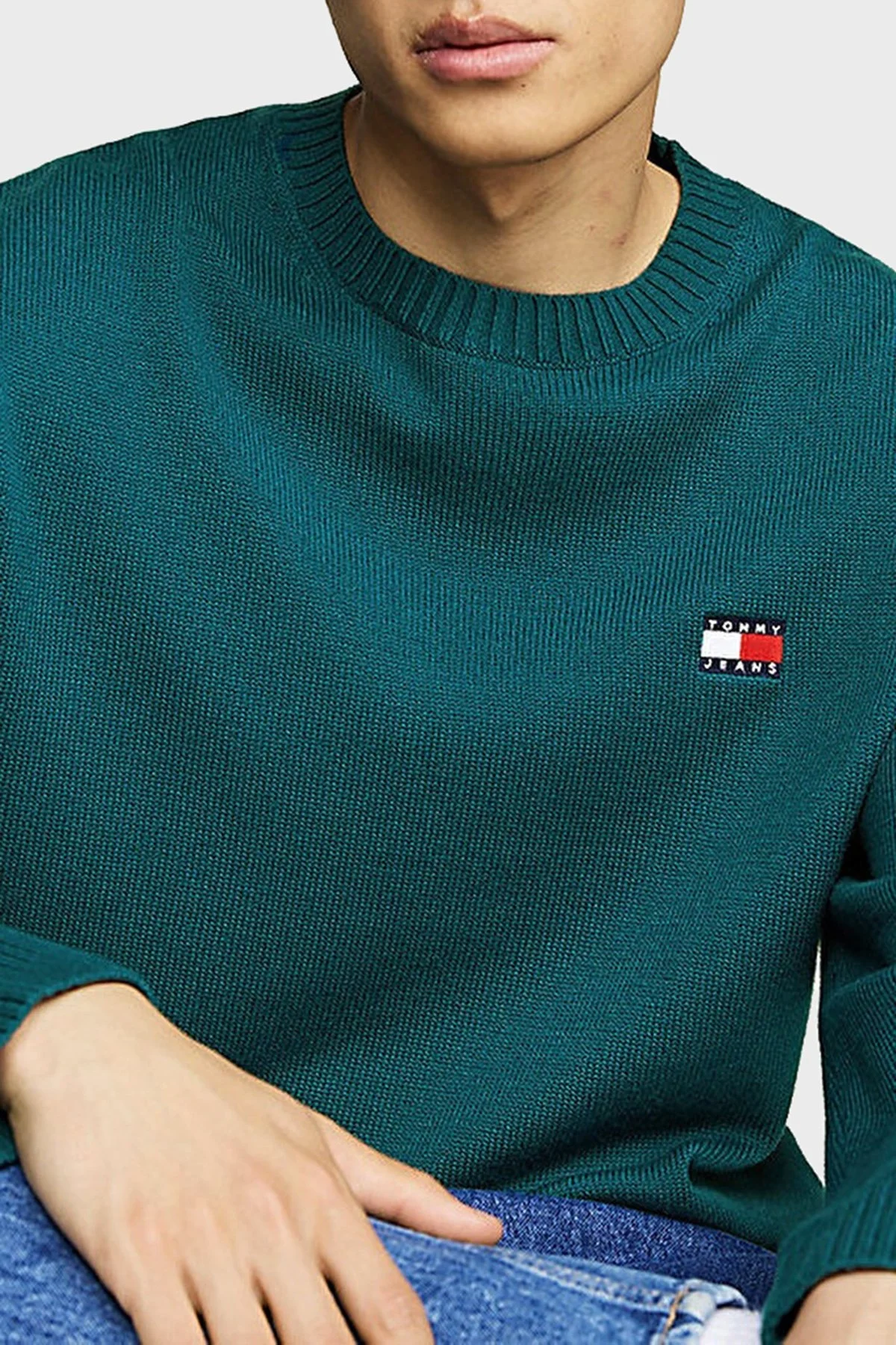 Tommy Jeans Yün Karışımlı Regular Fit Bisiklet Yaka Erkek Kazak DM0DM20706 CWG KOYU YEŞİL - 9