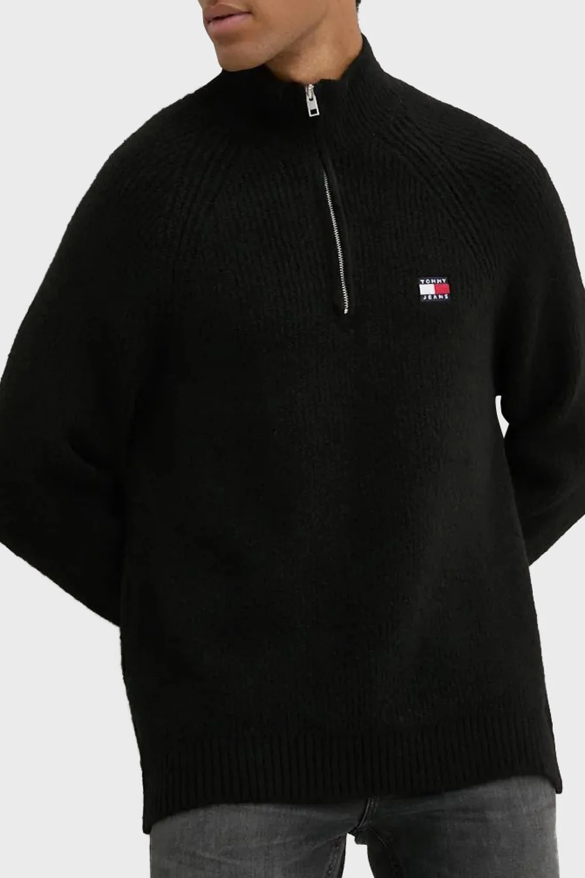 Tommy Jeans Yün Karışımlı Regular Fit Yarım Fermuarlı Dik Yaka Erkek Sweat DM0DM19437 BDS SİYAH - 1