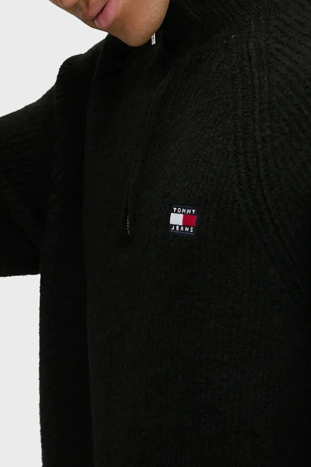 Tommy Jeans Yün Karışımlı Regular Fit Yarım Fermuarlı Dik Yaka Erkek Sweat DM0DM19437 BDS SİYAH - 4