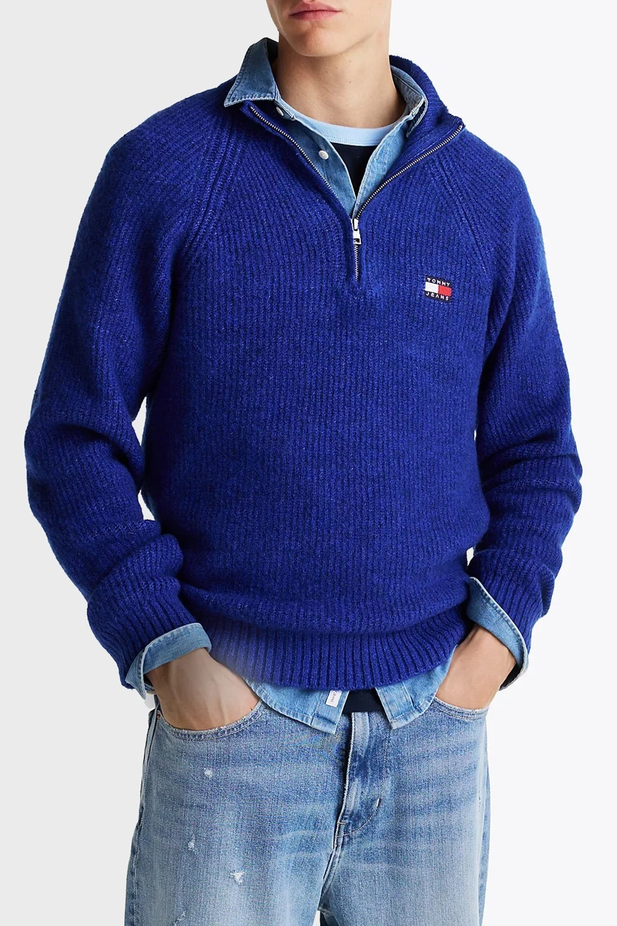 Tommy Jeans Yün Karışımlı Regular Fit Yarım Fermuarlı Dik Yaka Erkek Sweat DM0DM19437 C8T SAKS - 1