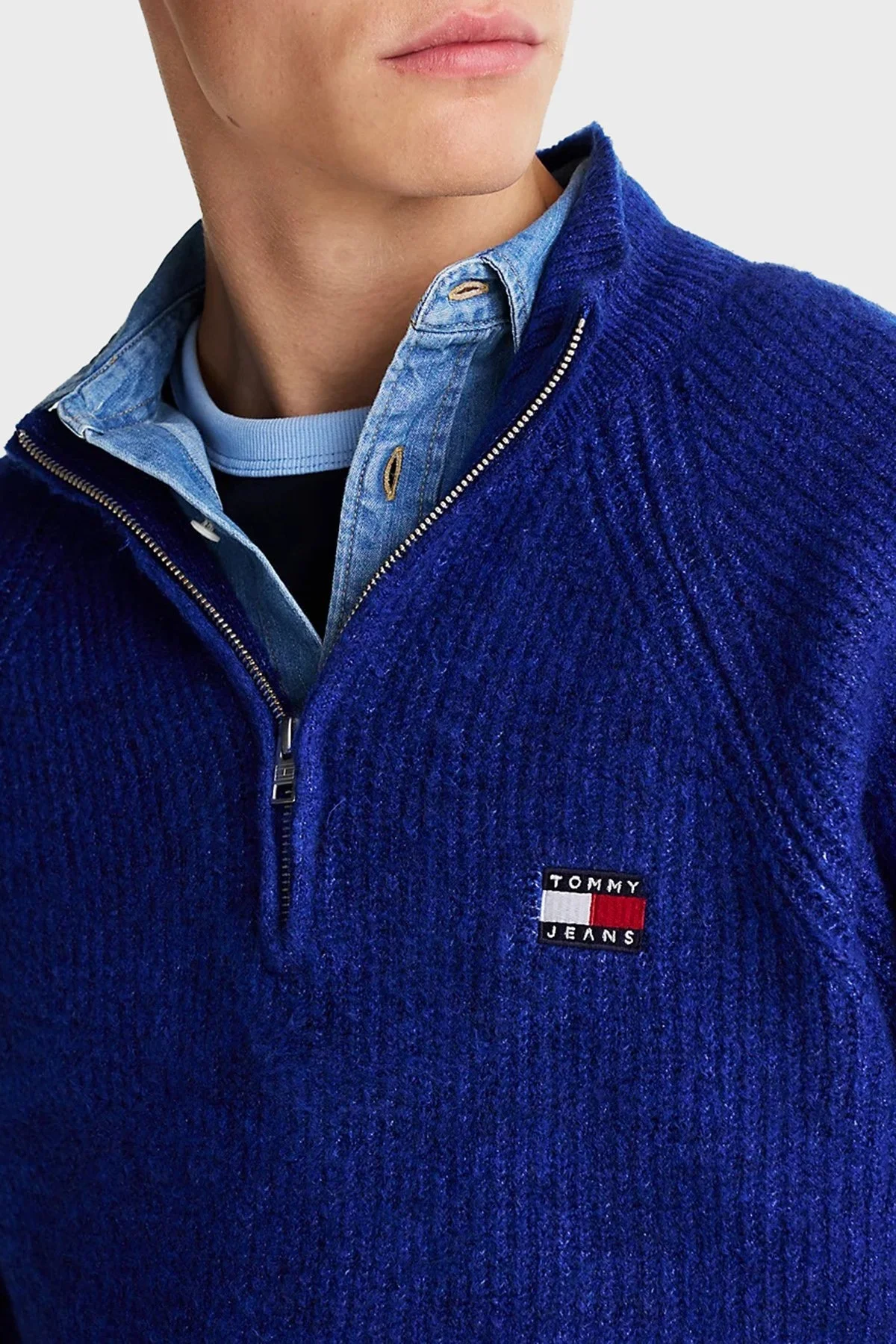 Tommy Jeans Yün Karışımlı Regular Fit Yarım Fermuarlı Dik Yaka Erkek Sweat DM0DM19437 C8T SAKS - 4