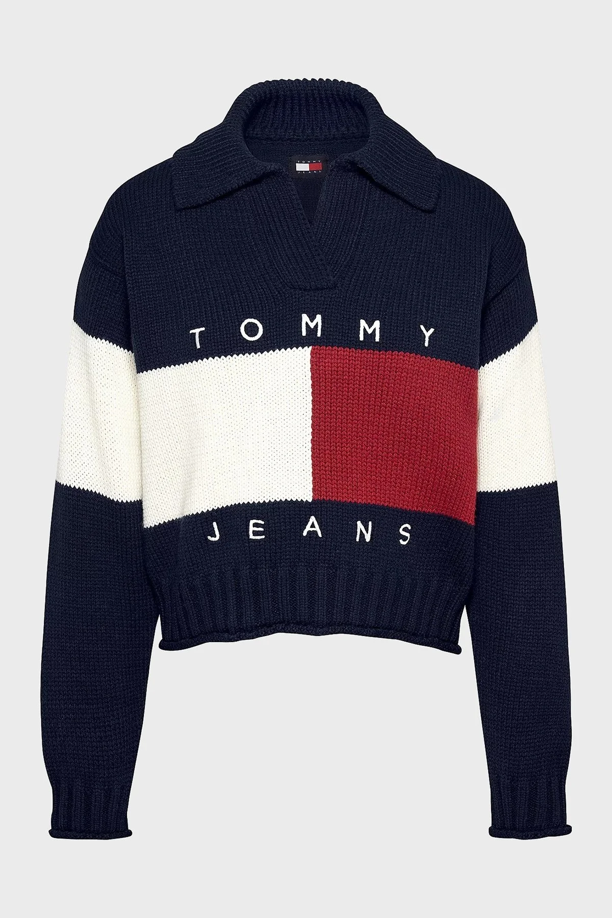 Tommy Jeans Yün Karışımlı Relaxed Fit V Yaka Logolu Bayan Kazak DW0DW18677 C1G LACİVERT-BEYAZ - 5
