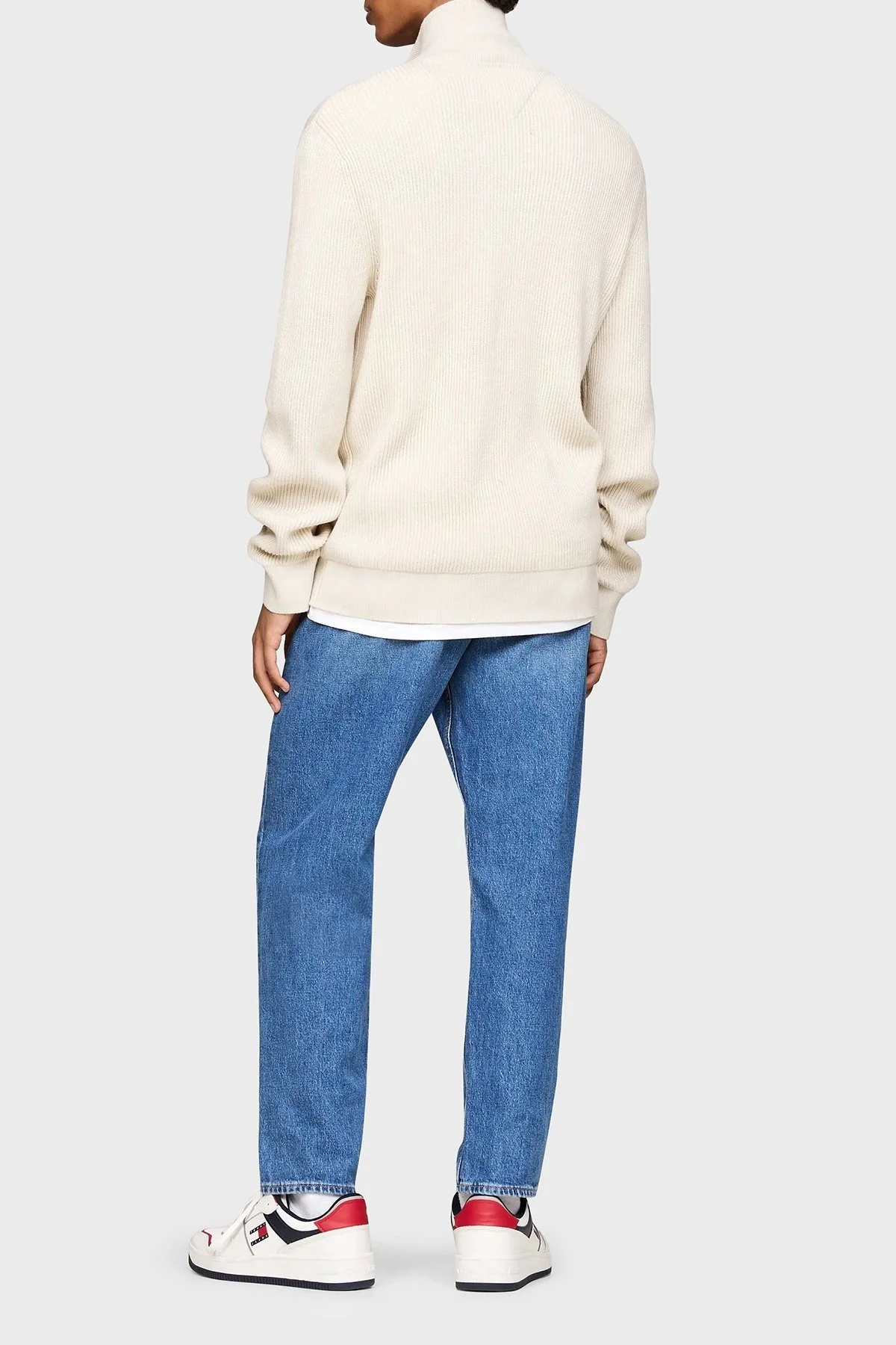 Tommy Jeans Yün Karışımlı Slim Fit Dik Yaka Fermuarlı Erkek Sweat DM0DM19435 ACG BEJ - 3