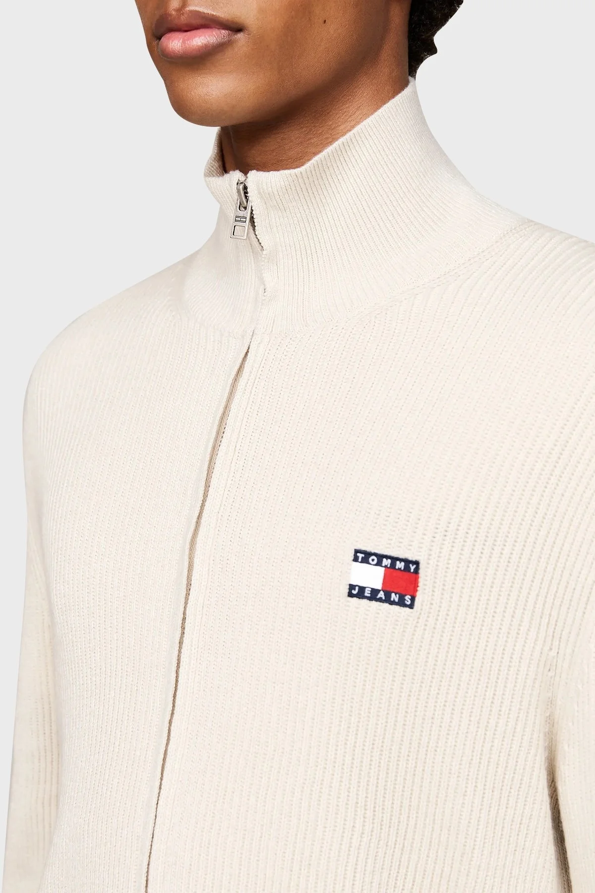 Tommy Jeans Yün Karışımlı Slim Fit Dik Yaka Fermuarlı Erkek Sweat DM0DM19435 ACG BEJ - 4