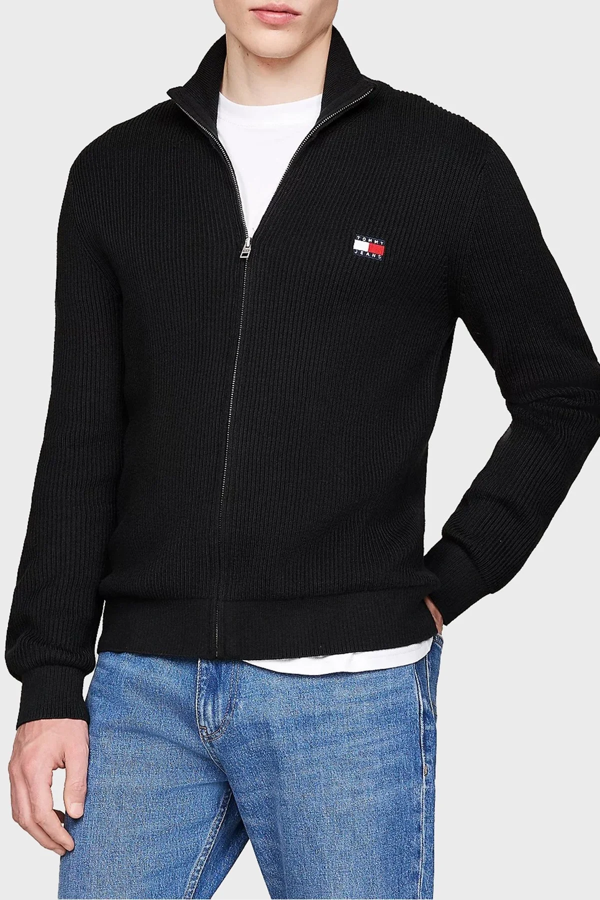 Tommy Jeans Yün Karışımlı Slim Fit Dik Yaka Fermuarlı Erkek Sweat DM0DM19435 BDS SİYAH - 1