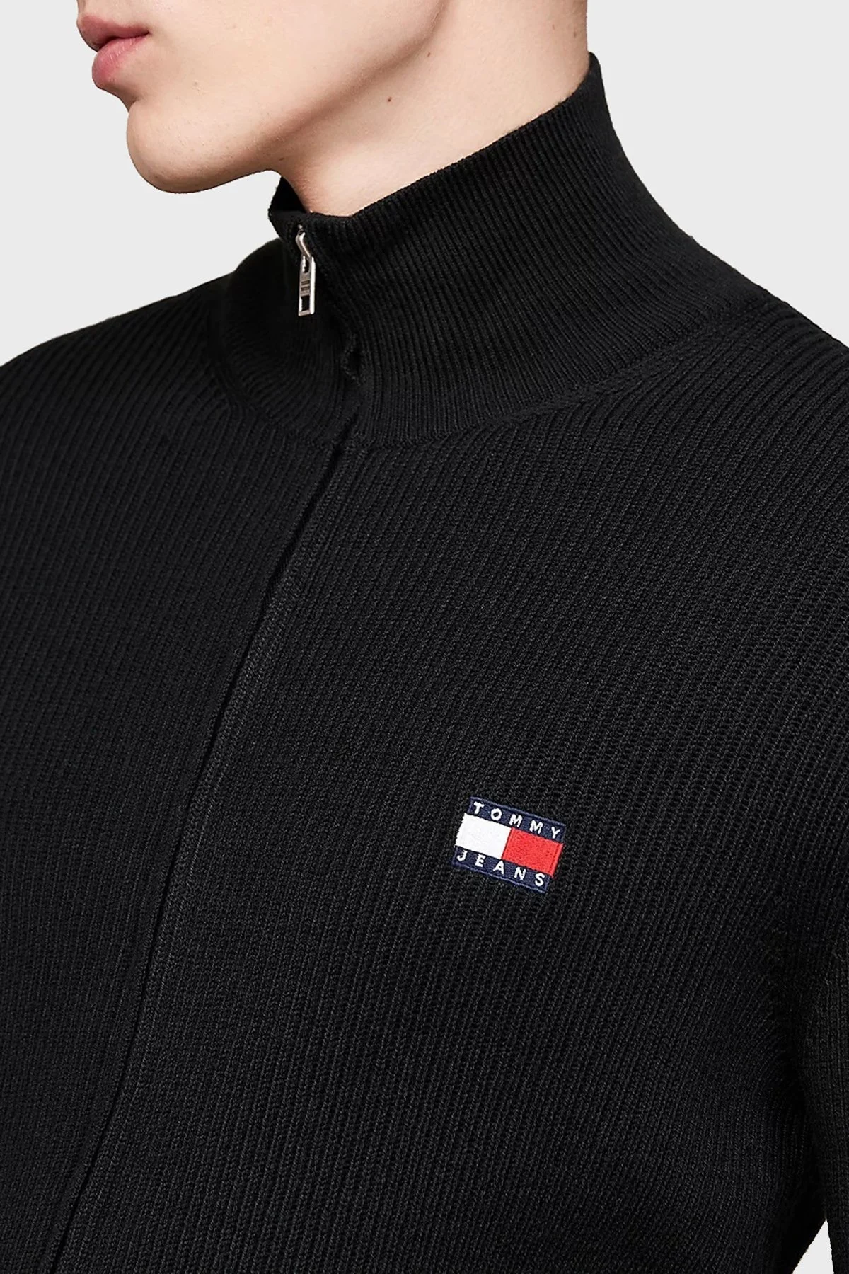 Tommy Jeans Yün Karışımlı Slim Fit Dik Yaka Fermuarlı Erkek Sweat DM0DM19435 BDS SİYAH - 4