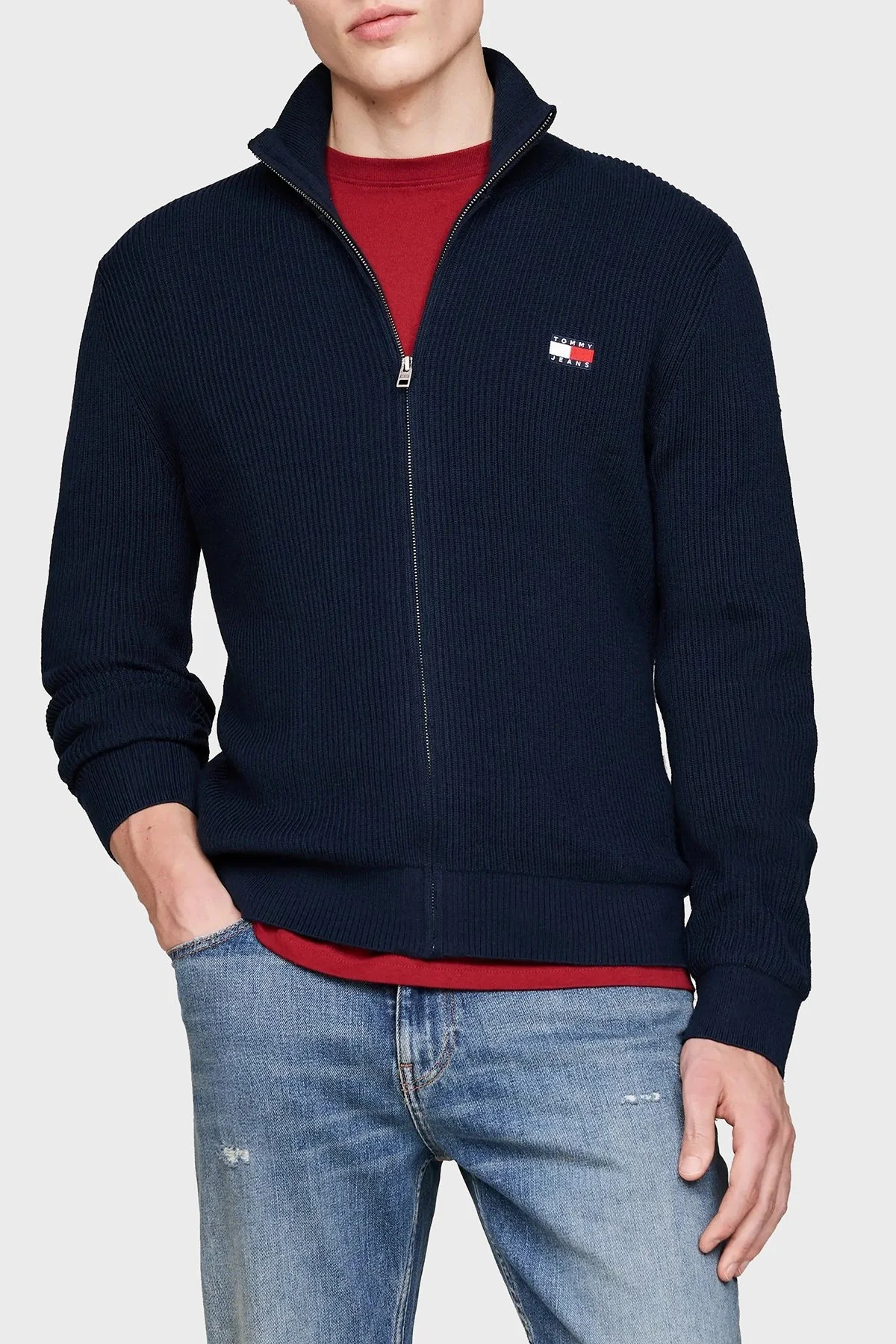 Tommy Jeans Yün Karışımlı Slim Fit Dik Yaka Fermuarlı Erkek Sweat DM0DM19435 C1G LACİVERT - 1