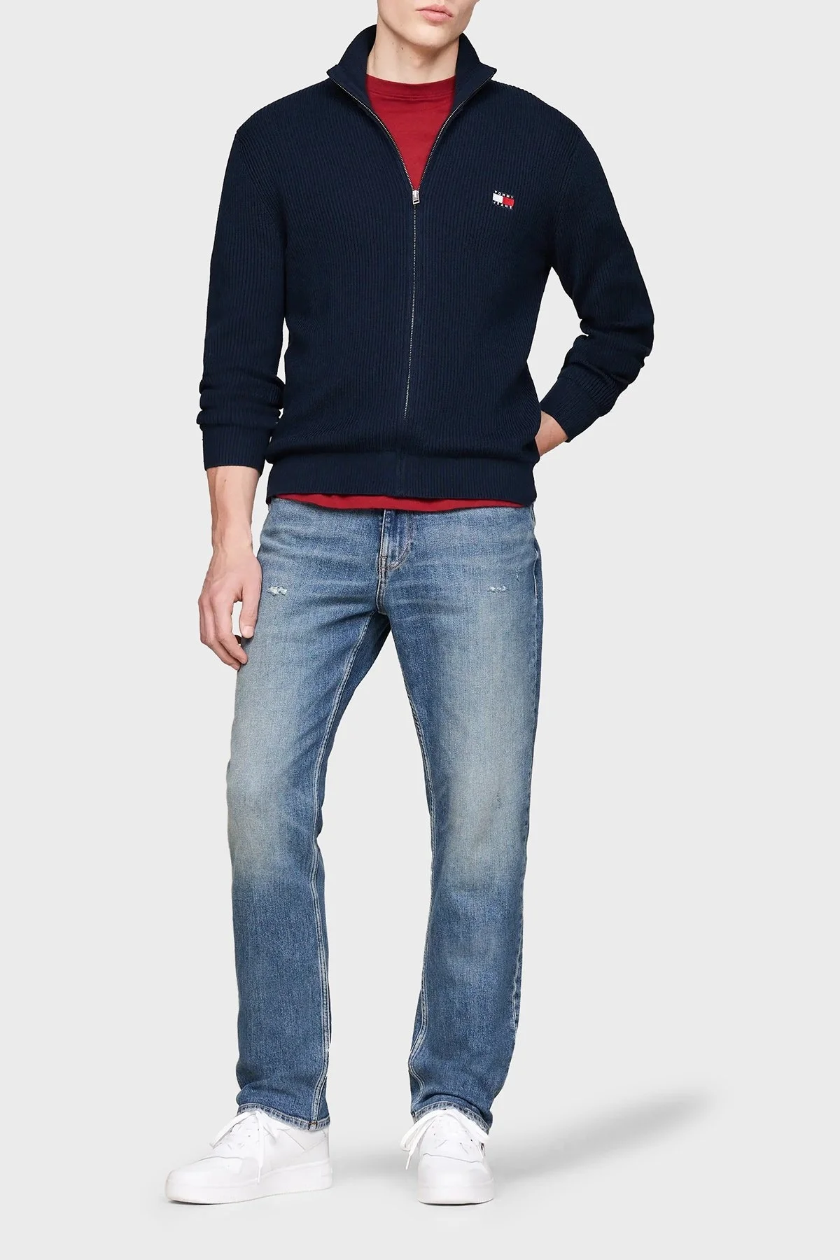 Tommy Jeans Yün Karışımlı Slim Fit Dik Yaka Fermuarlı Erkek Sweat DM0DM19435 C1G LACİVERT - 3