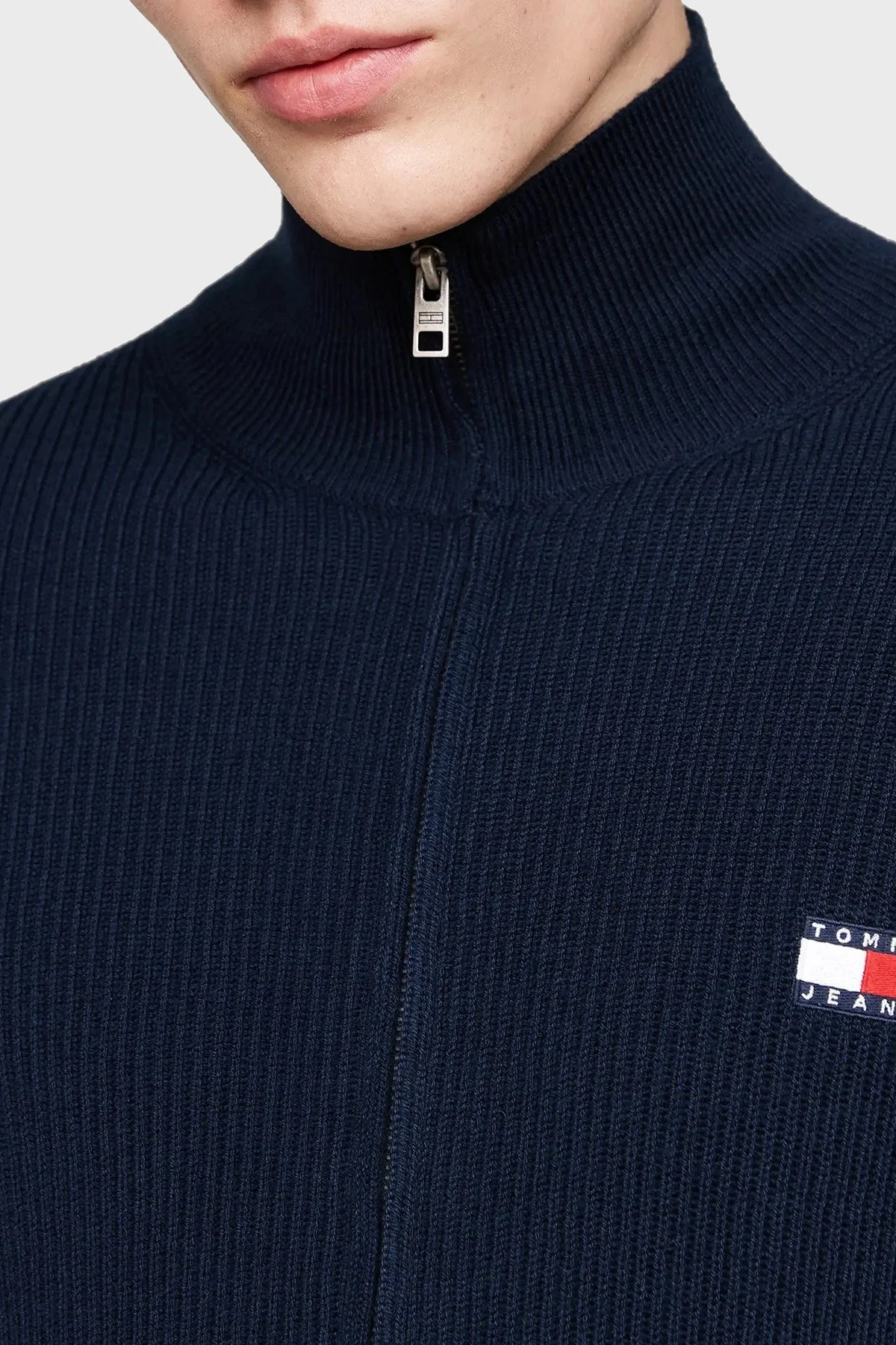 Tommy Jeans Yün Karışımlı Slim Fit Dik Yaka Fermuarlı Erkek Sweat DM0DM19435 C1G LACİVERT - 4