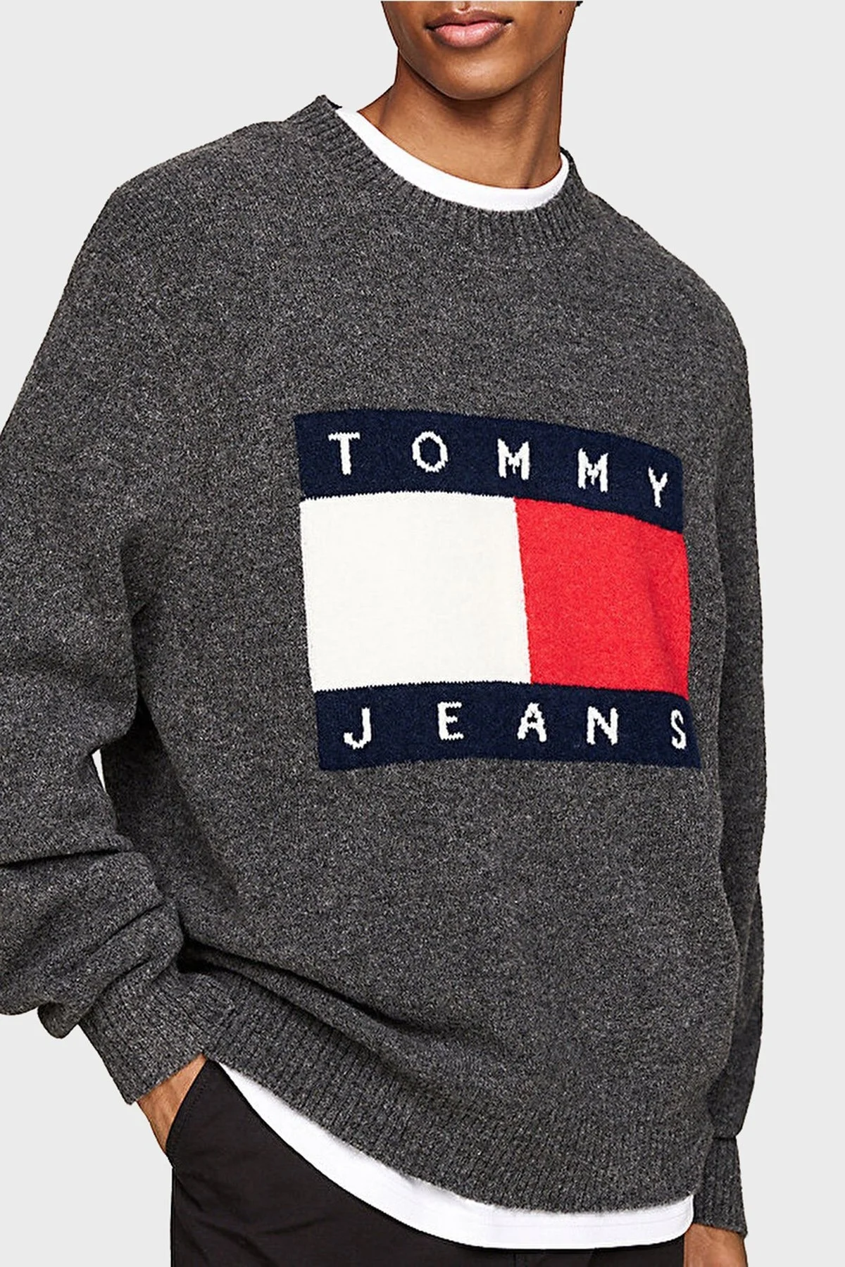 Tommy Jeans Yünlü Regular Fit Bisiklet Yaka Erkek Kazak DM0DM19442 PUB KOYU GRİ - 2