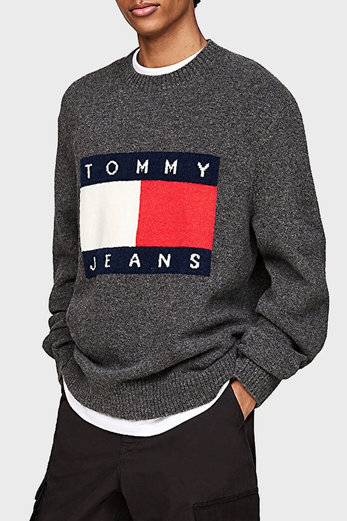 Tommy Jeans Yünlü Regular Fit Bisiklet Yaka Erkek Kazak DM0DM19442 PUB KOYU GRİ - 5