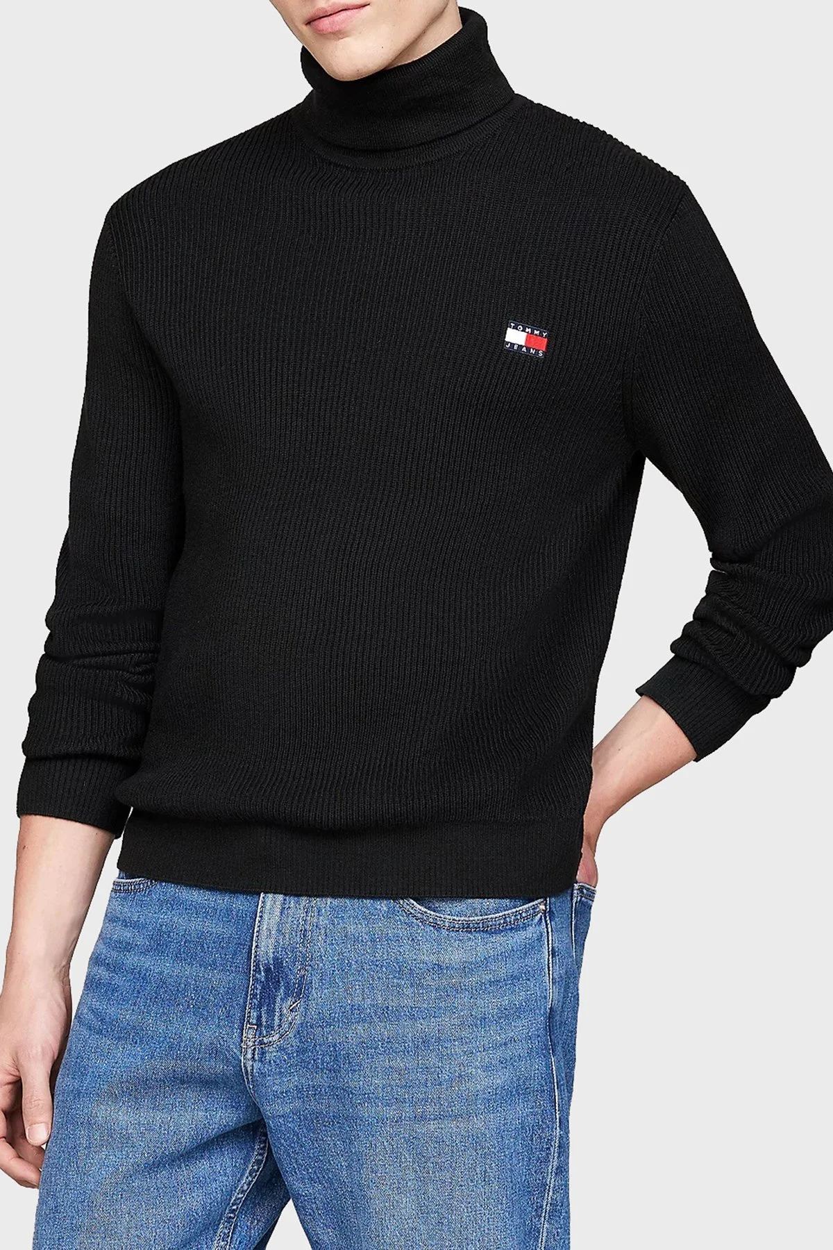 Tommy Jeans Yünlü Slim Fit Balıkçı Yaka Erkek Kazak DM0DM19434 BDS SİYAH - 6