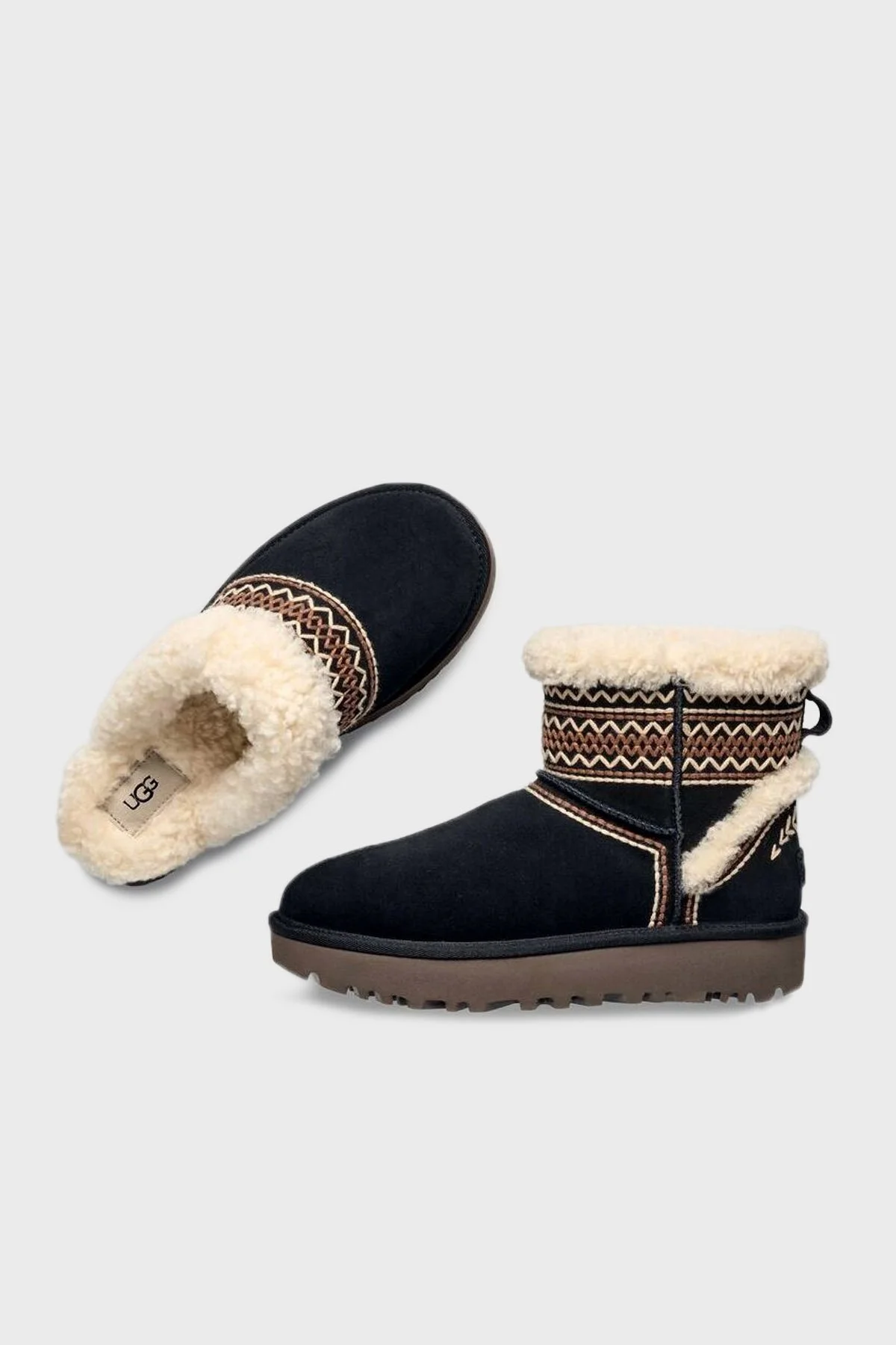 Ugg Klasik Mini Atherson İşlemeli Gerçek Yumuşak Tüylü Süet Bayan Bot 1158281 SİYAH - 4