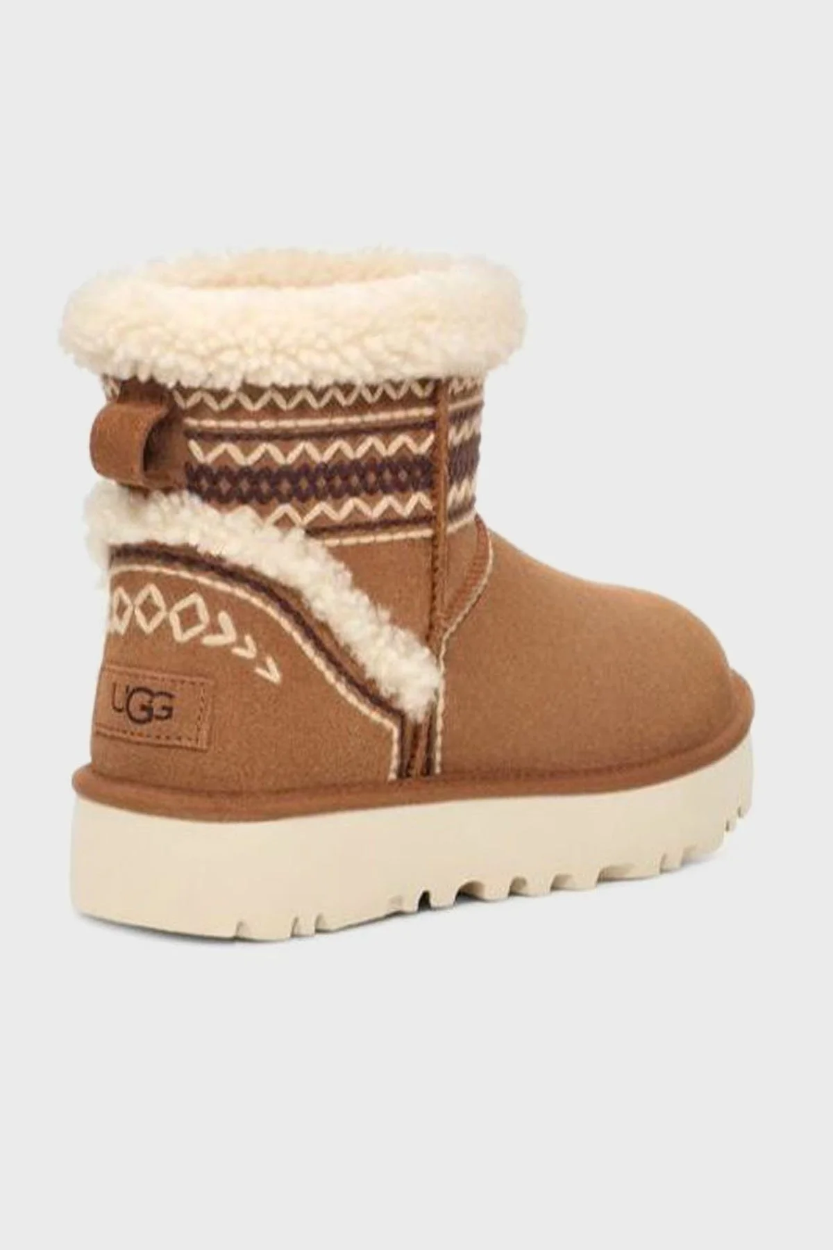 Ugg Klasik Mini Atherson İşlemeli Gerçek Yumuşak Tüylü Süet Bayan Bot 1158281 TABA - 5