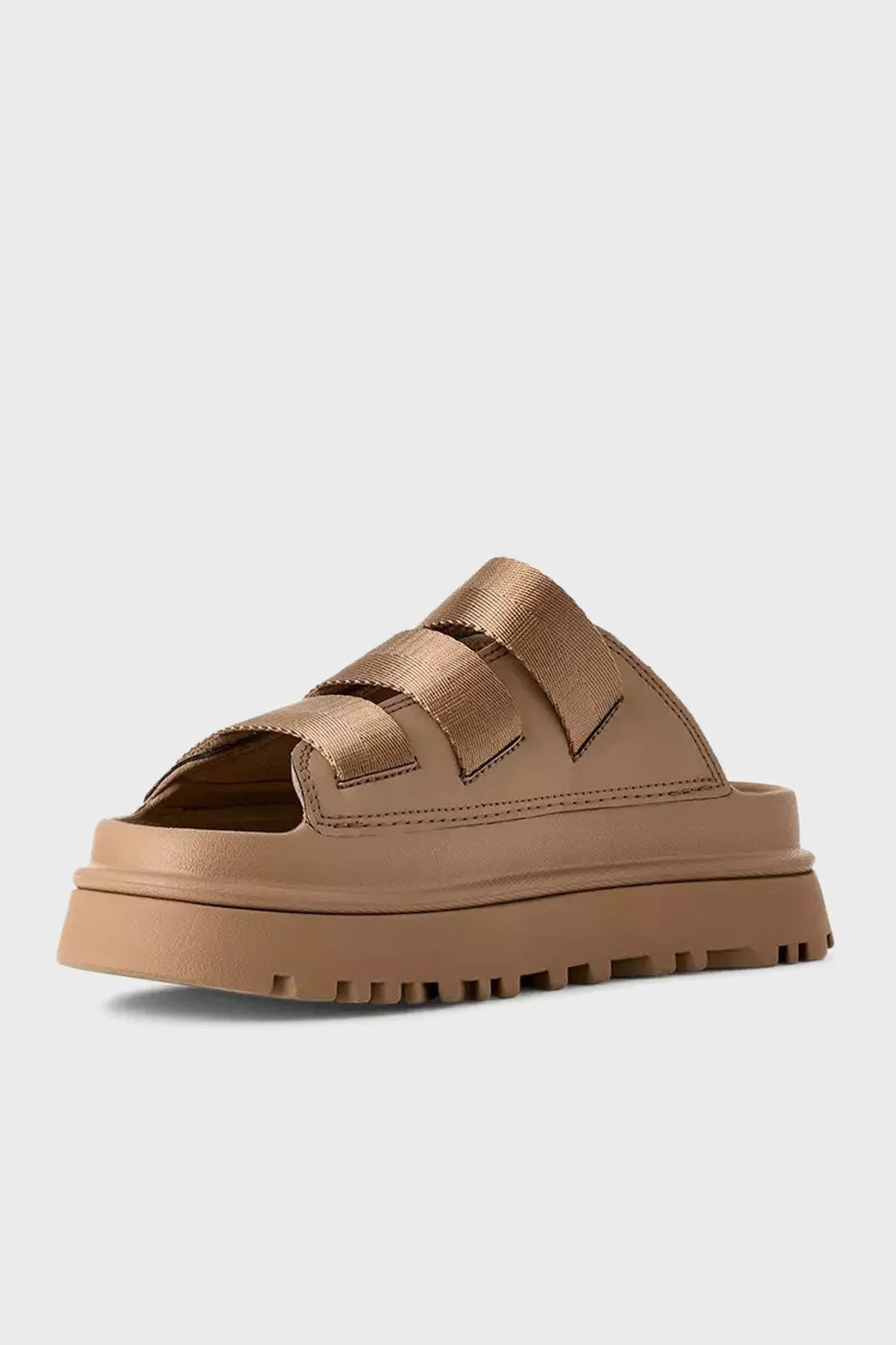 Ugg Logolu 3 Bantlı Cırtlı Kalın Taban Bayan Terlik 1167430 Koyu Kum - 2