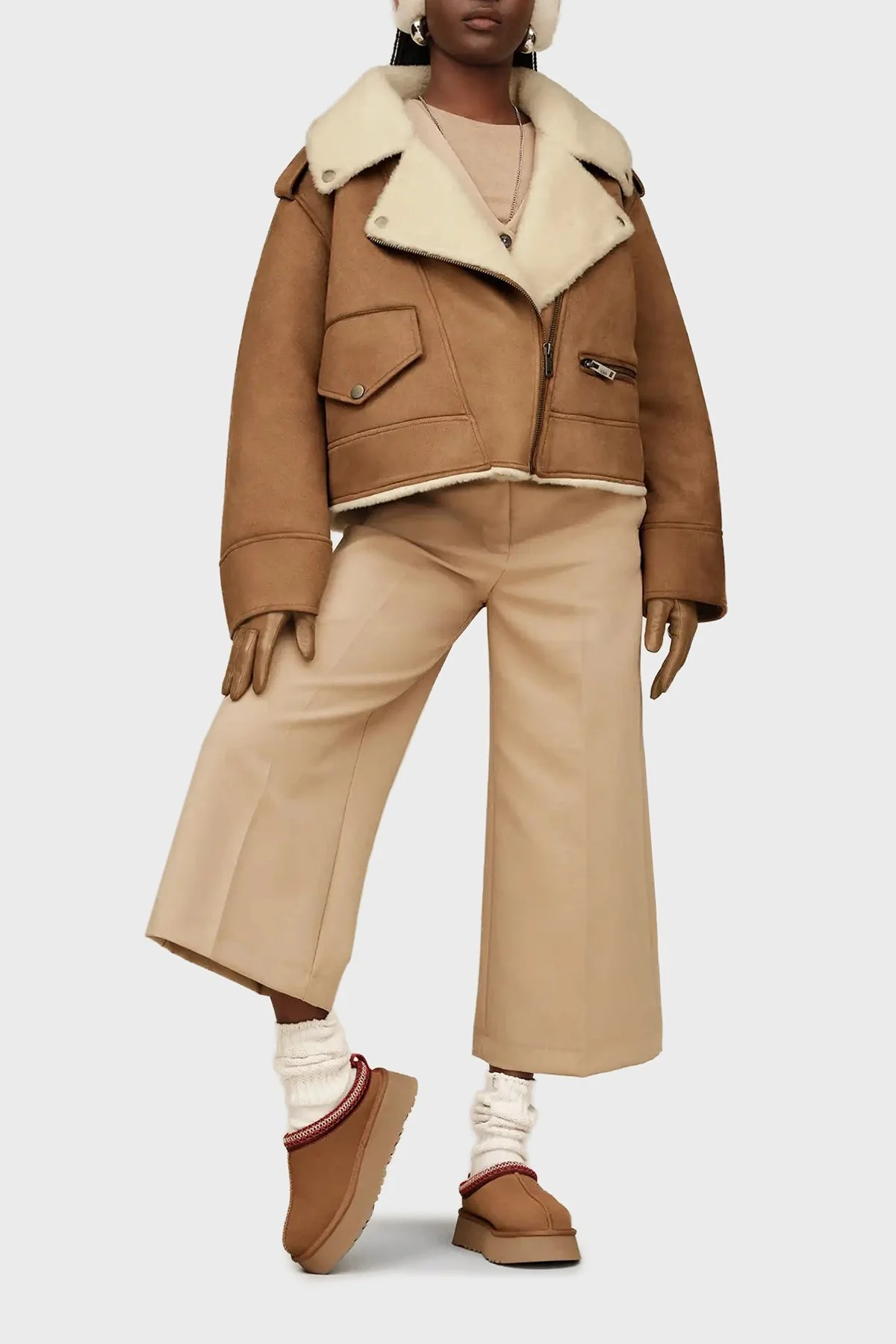 Ugg Logolu Hakiki Deri Paltform Taban Yünlü Süet Bayan Terlik 1174471 TABA - 2