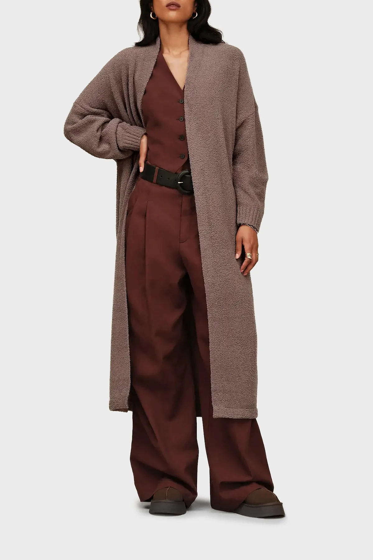 Ugg Logolu Hakiki Deri Platform Taban Yünlü Süet Bayan Terlik 1174471 KAHVE - 2