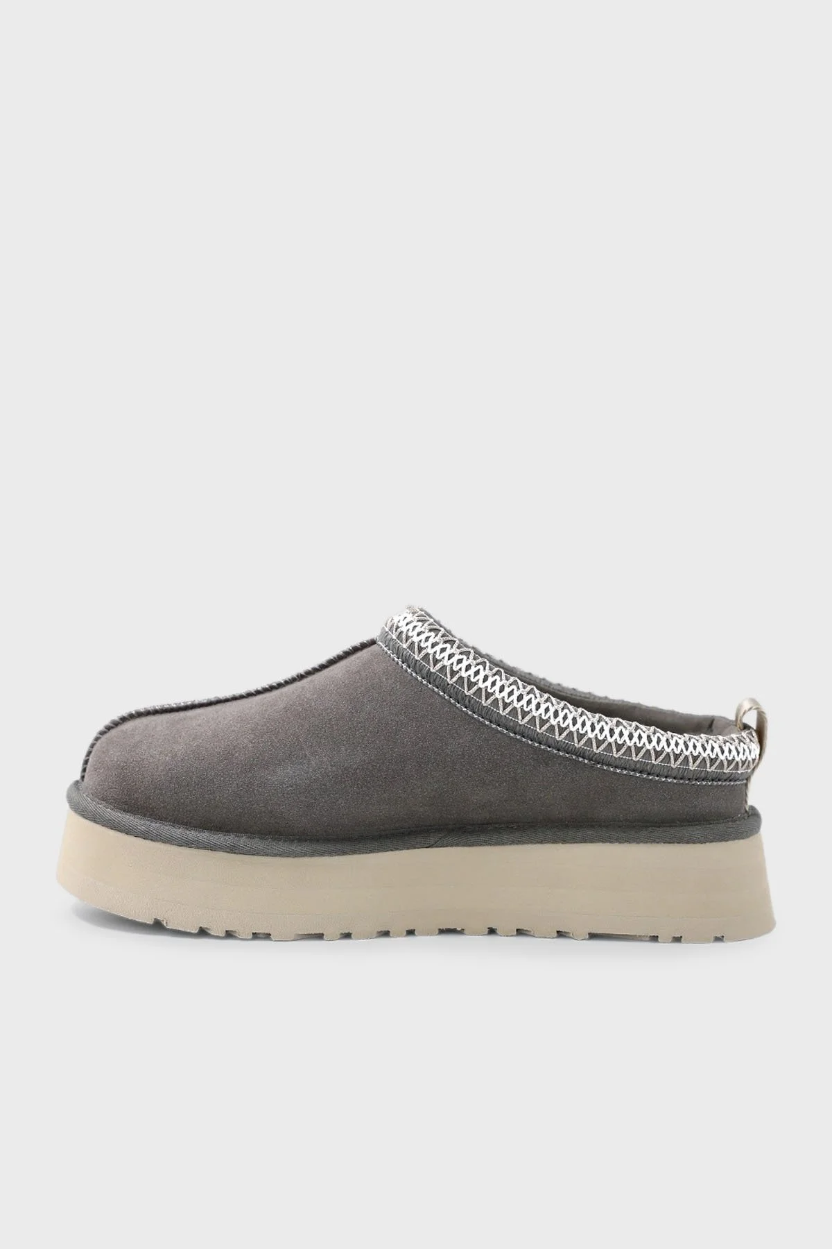 Ugg Logolu Hakiki Deri Platform Taban Yünlü Süet Bayan Terlik 1174471 KOYU GRİ - 2