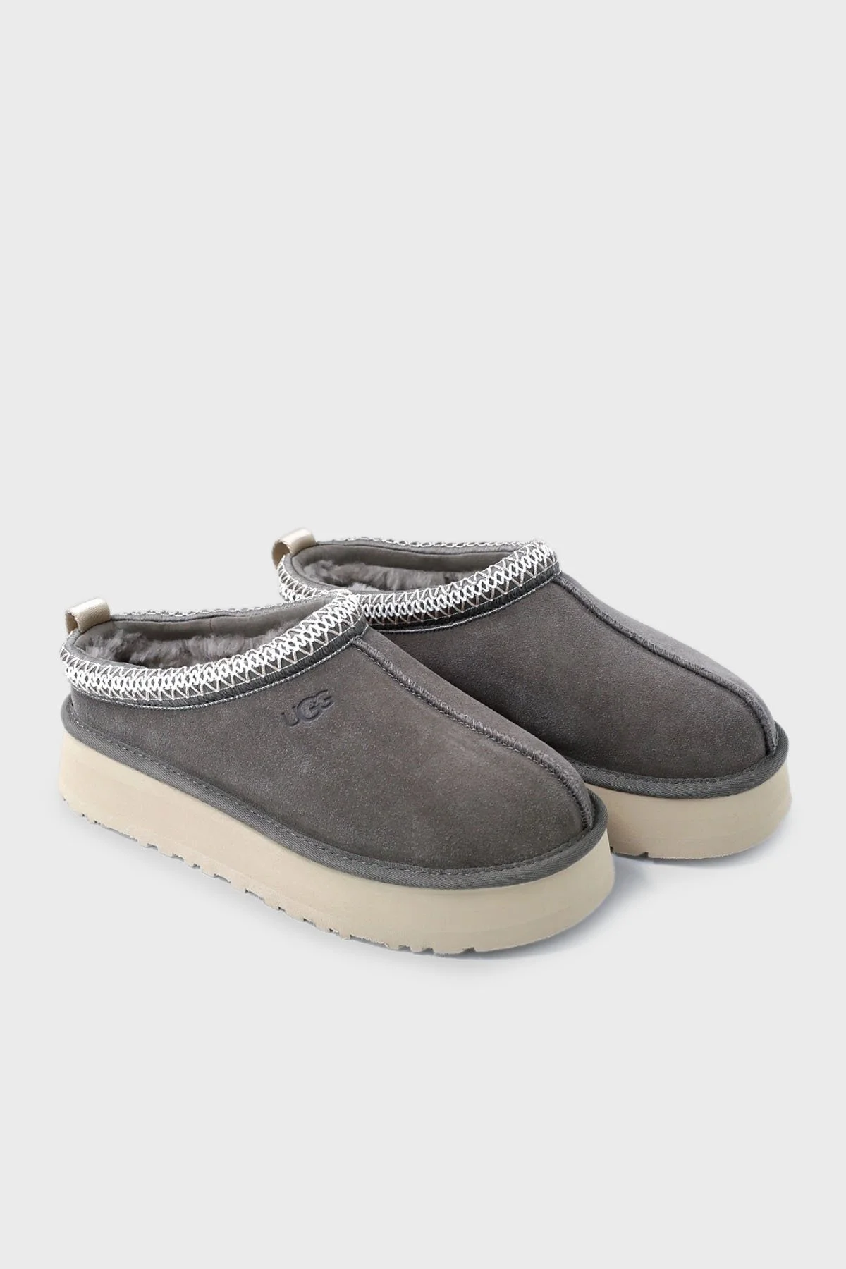 Ugg Logolu Hakiki Deri Platform Taban Yünlü Süet Kadın Terlik 1174471 KOYU GRİ - 3
