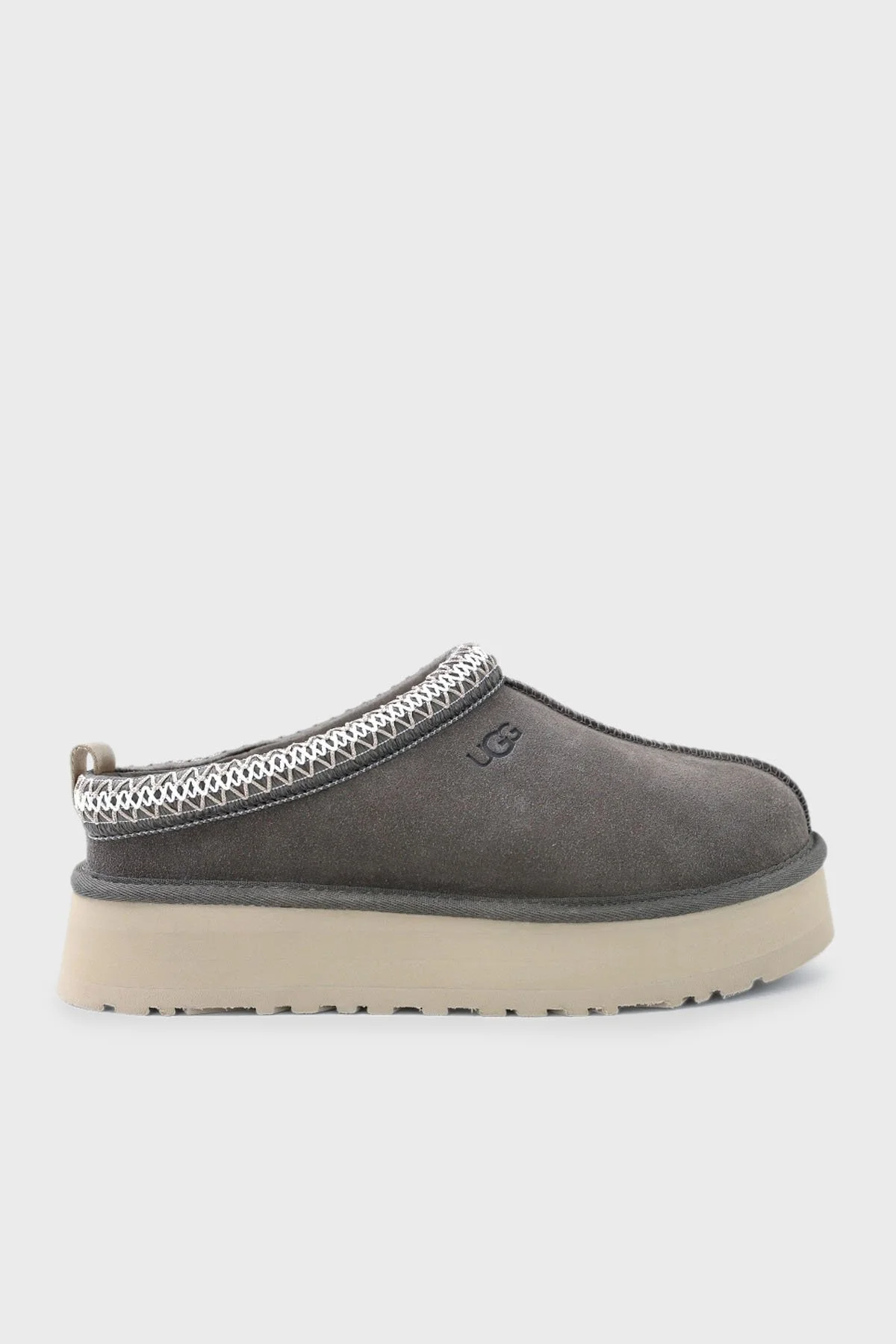 Ugg Logolu Hakiki Deri Platform Taban Yünlü Süet Kadın Terlik 1174471 KOYU GRİ - 1