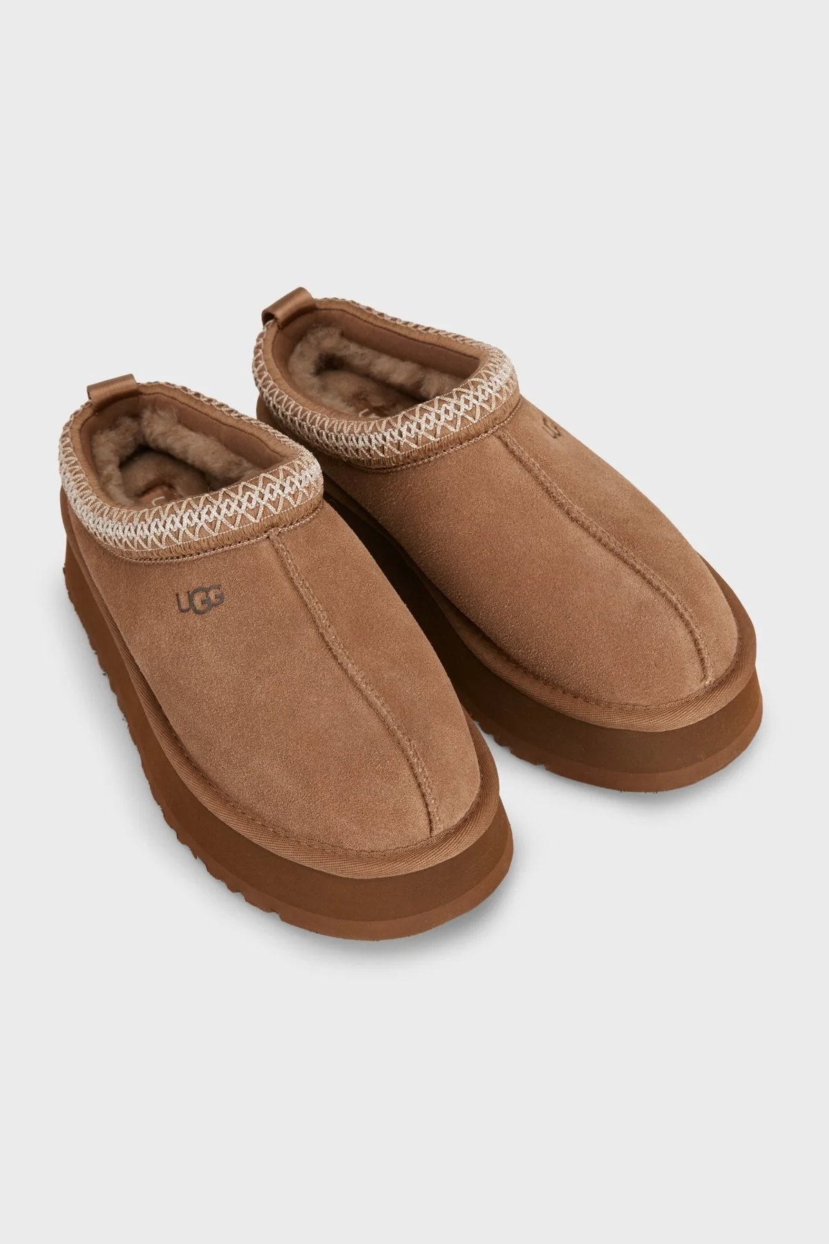 Ugg Logolu Hakiki Deri Platform Taban Yünlü Süet Kadın Terlik 1174471 Açık kahve - 3