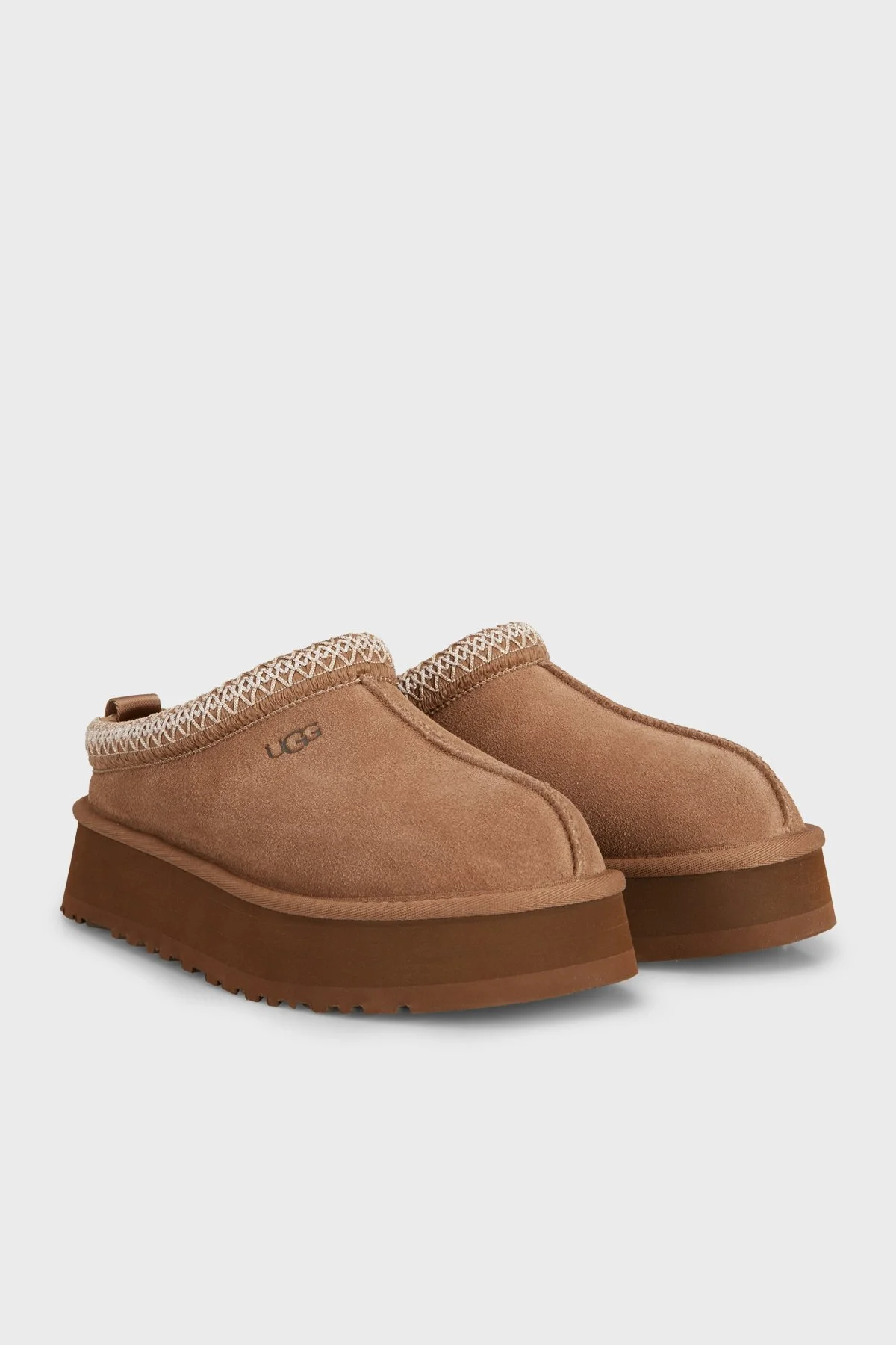 Ugg Logolu Hakiki Deri Platform Taban Yünlü Süet Kadın Terlik 1174471 Açık kahve - 4