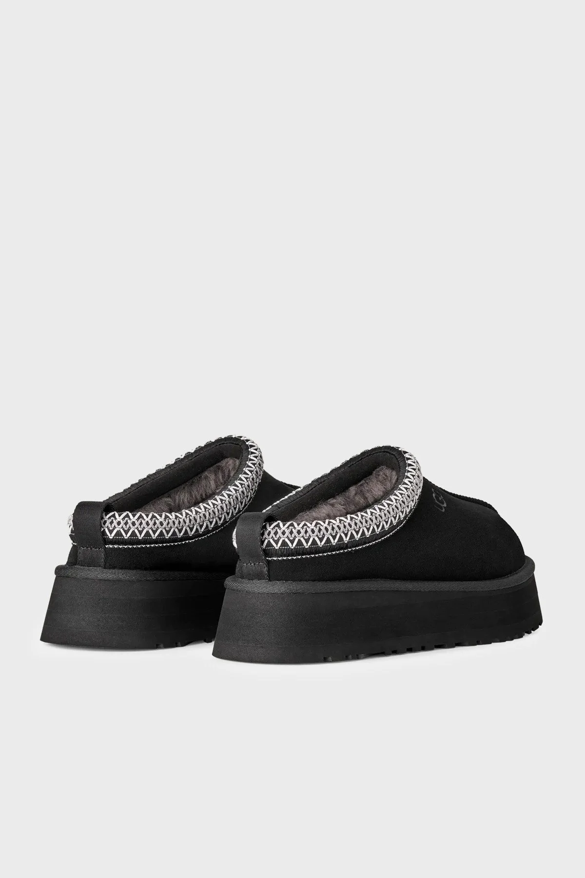 Ugg Logolu Hakiki Deri Platform Taban Yünlü Süet Kadın Terlik 1174471 Siyah - 4