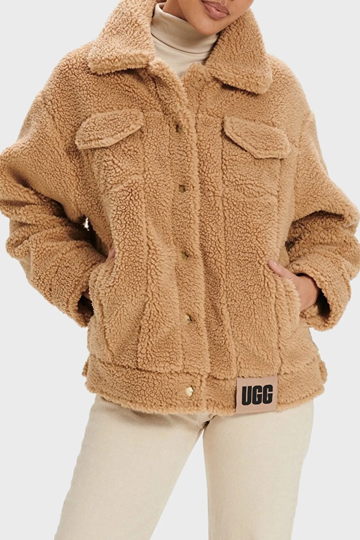 Ugg Logolu Regular Fit Gömlek Yaka Polarlı Bayan Ceket 1113951 CAMEL - 1