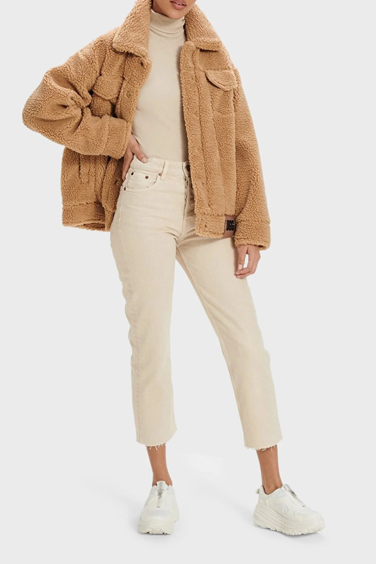 Ugg Logolu Regular Fit Gömlek Yaka Polarlı Bayan Ceket 1113951 CAMEL - 3