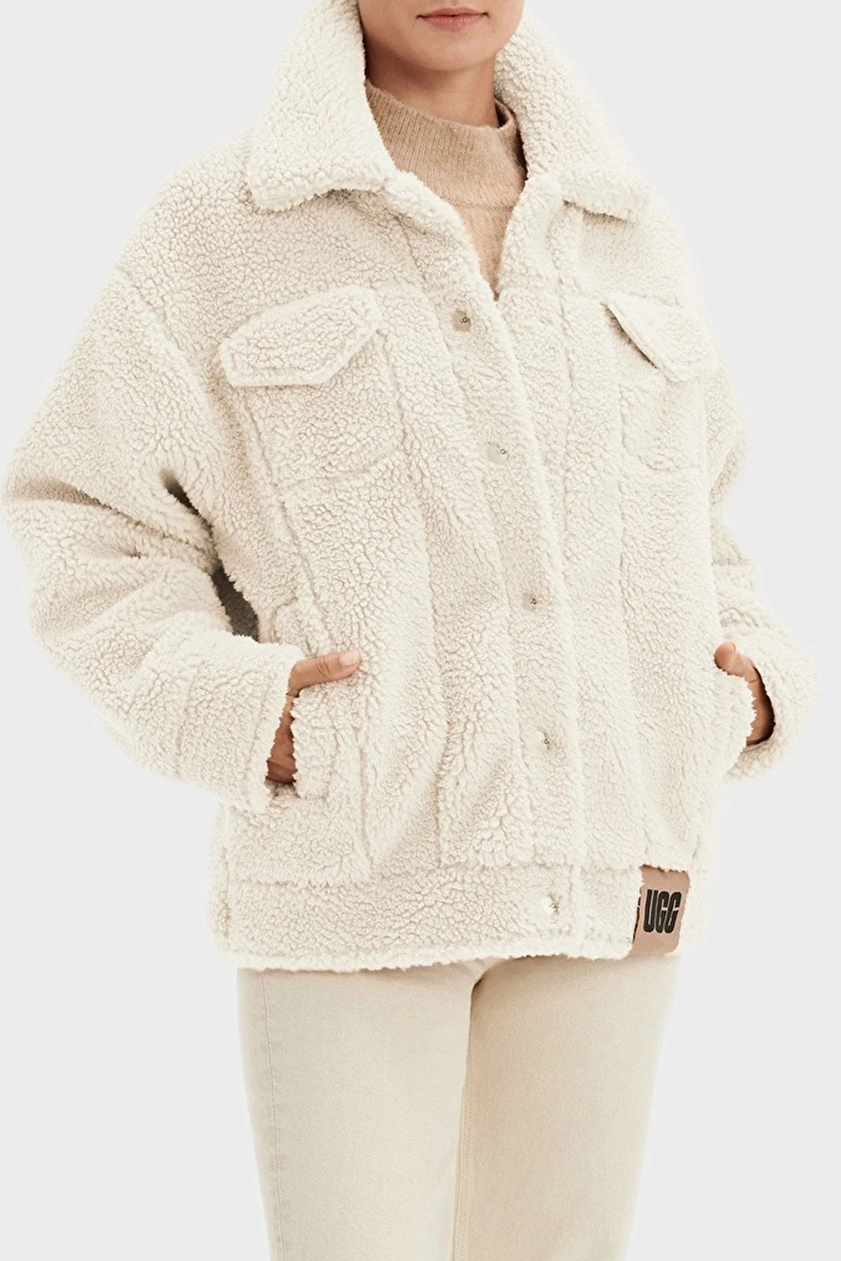 Ugg Logolu Regular Fit Gömlek Yaka Polarlı Bayan Ceket 1113951 EKRU - 1