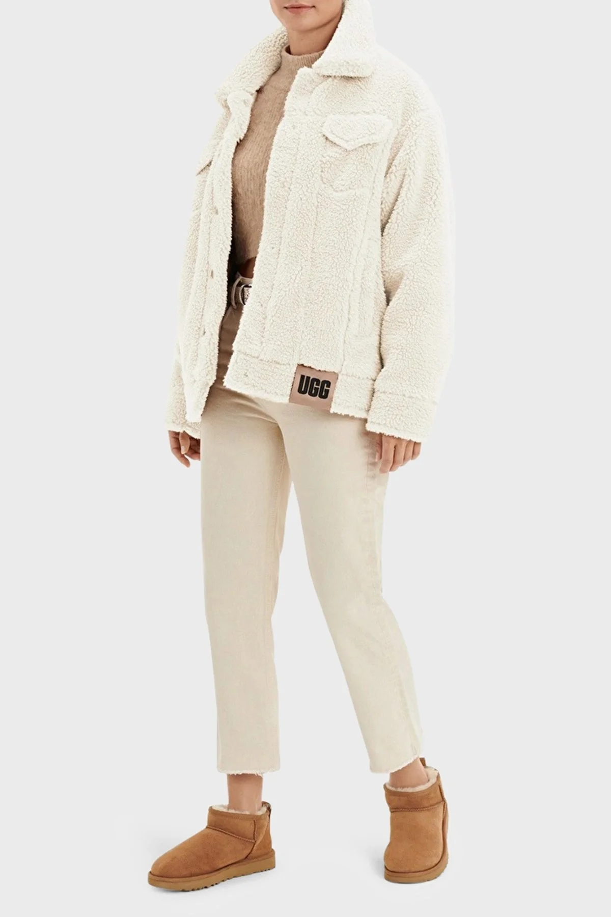 Ugg Logolu Regular Fit Gömlek Yaka Polarlı Bayan Ceket 1113951 EKRU - 7