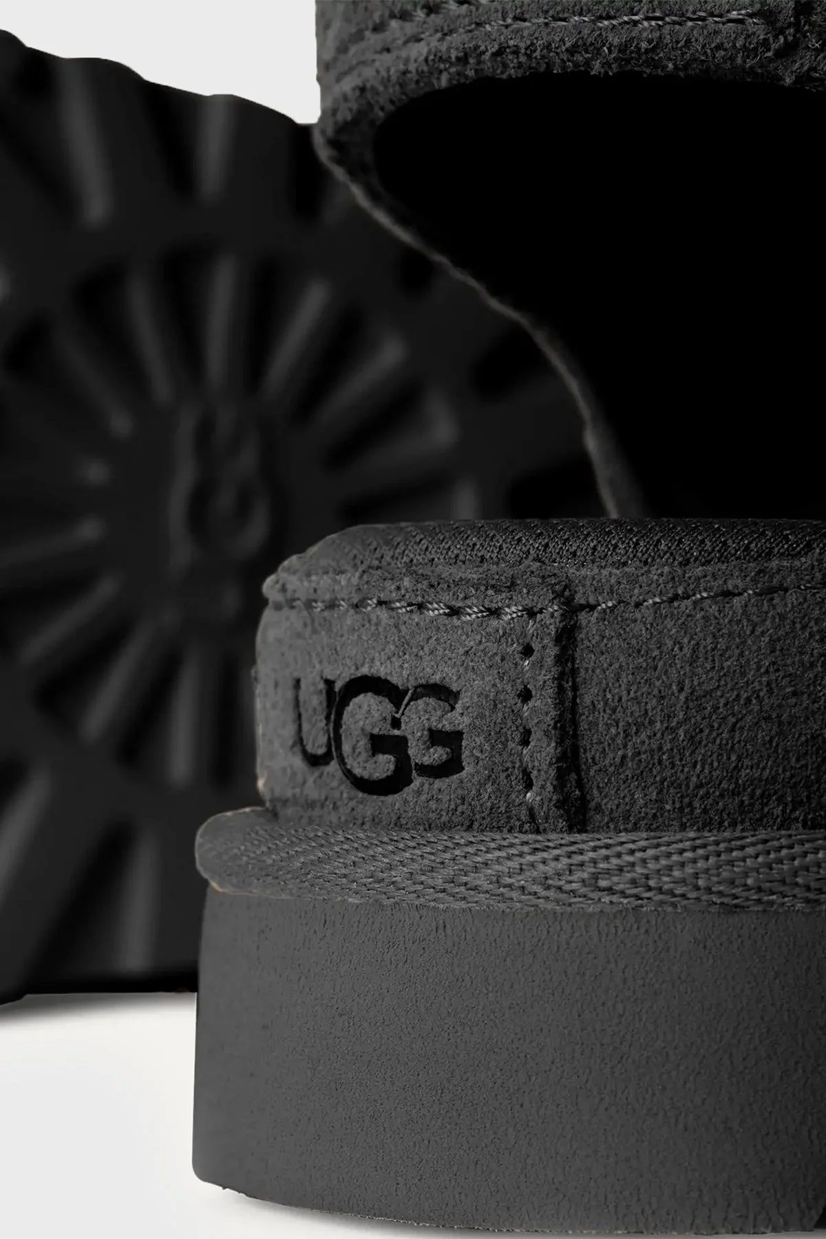 Ugg Logolu Süet Kalın Taban Cırtlı Bayan Sandalet 1136783 SİYAH - 5